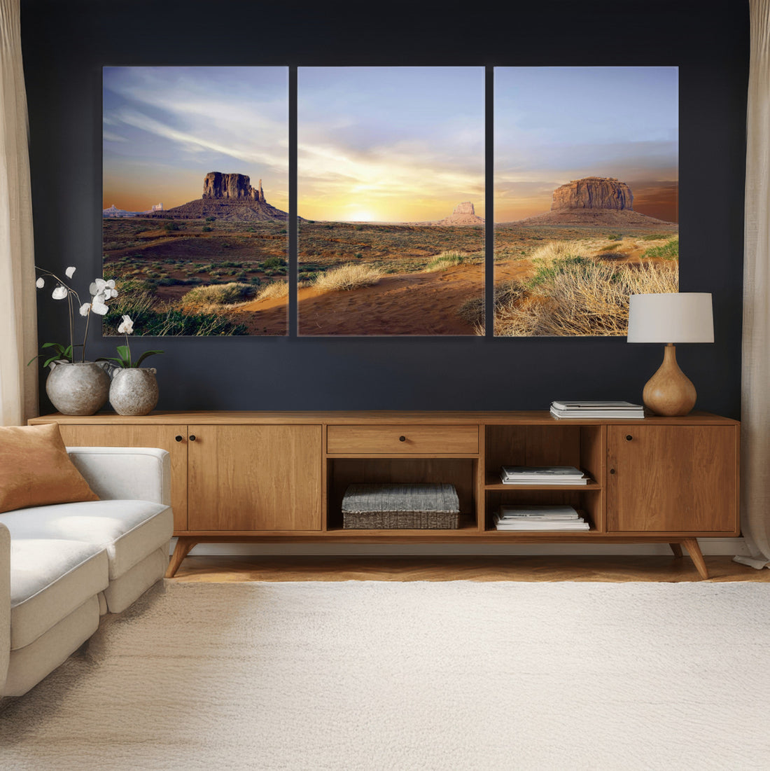Monument Valley Desert Wall Art Canvas Print, Southwest Red Rock Formation Panorama