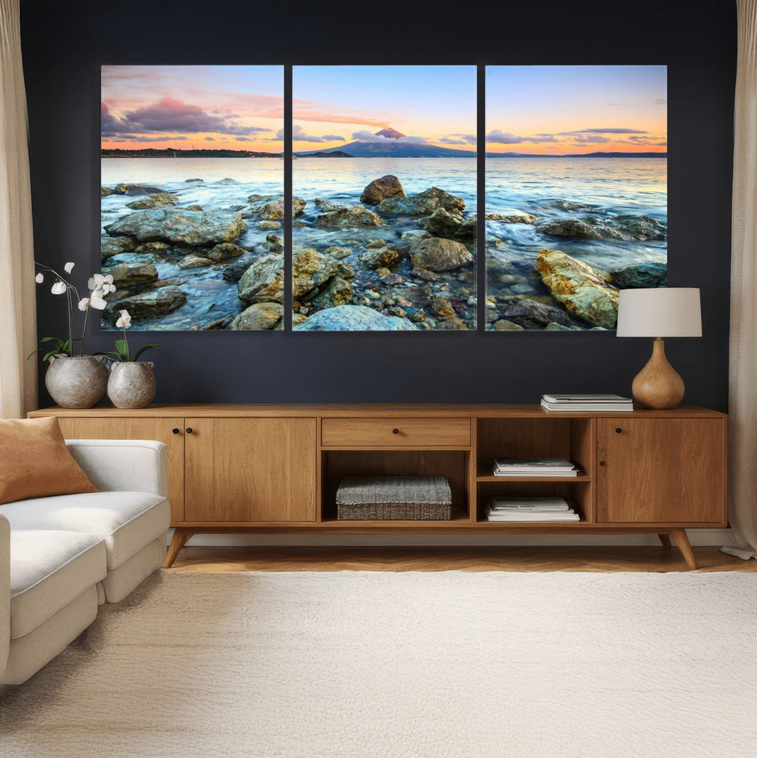 Mayon Volcano Seascape Wall Art Canvas Print, Tropical Ocean Shore Philippines Coastal Scenery