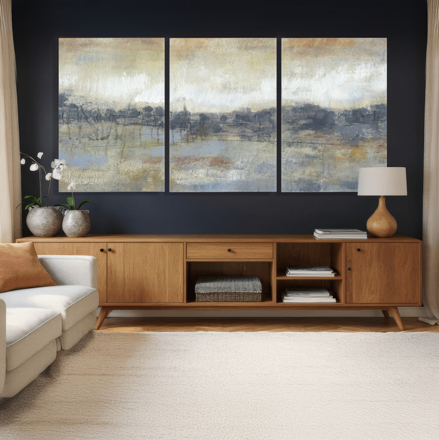 73973590-MGV-CV-36X24 - Abstract Neutral Landscape Painting Wall Art Canvas Print, Modern Minimal Texture Horizon Canvas Print, Beige Gray Contemporary Abstract Art Printing