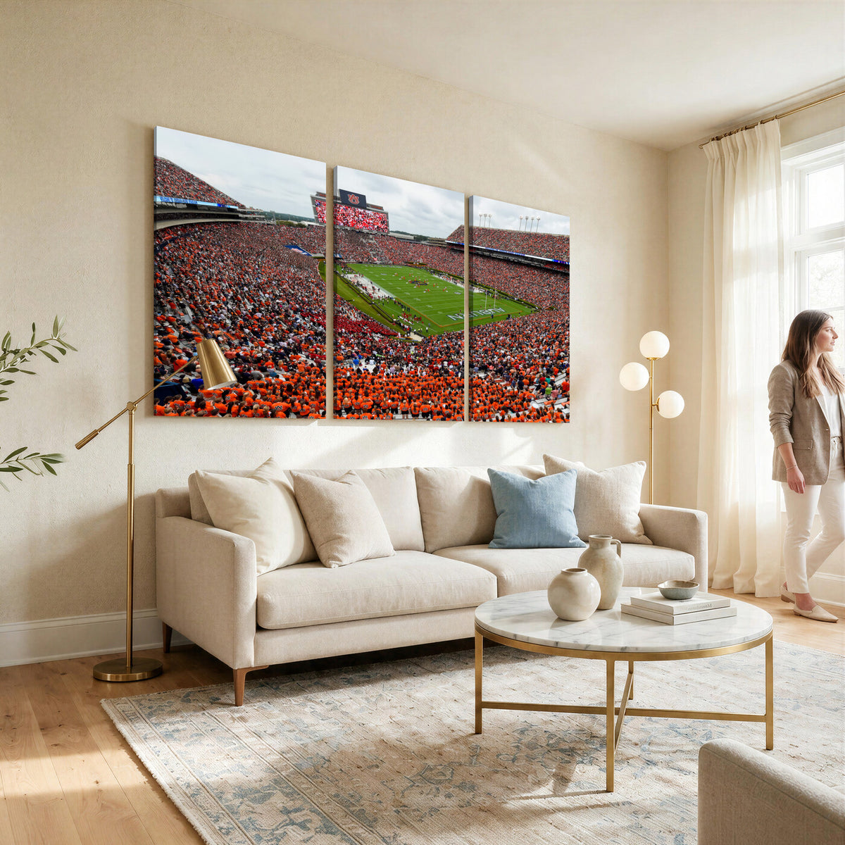 82562490-MGV-CV-36X24 - Auburn Stadium Sunset Wall Art Canvas Print, Jordan Hare Stadium Game Day Crowd, Auburn Tigers Football Artwork