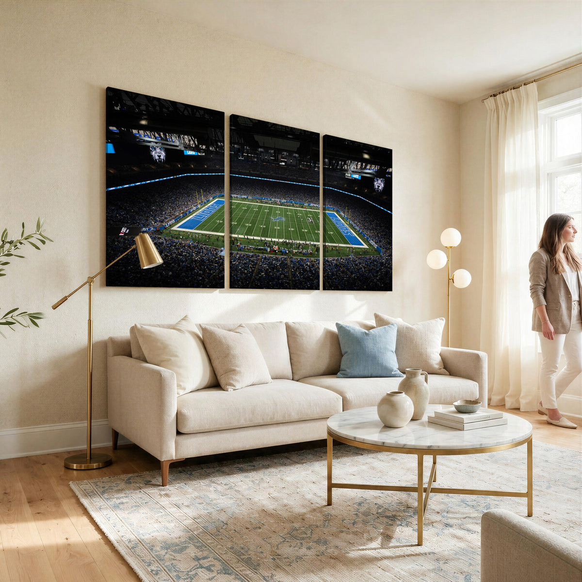 16709602-MGV-CV-36X24 - Detroit Lions Stadium Wall Art Canvas Print, Football Field Panorama