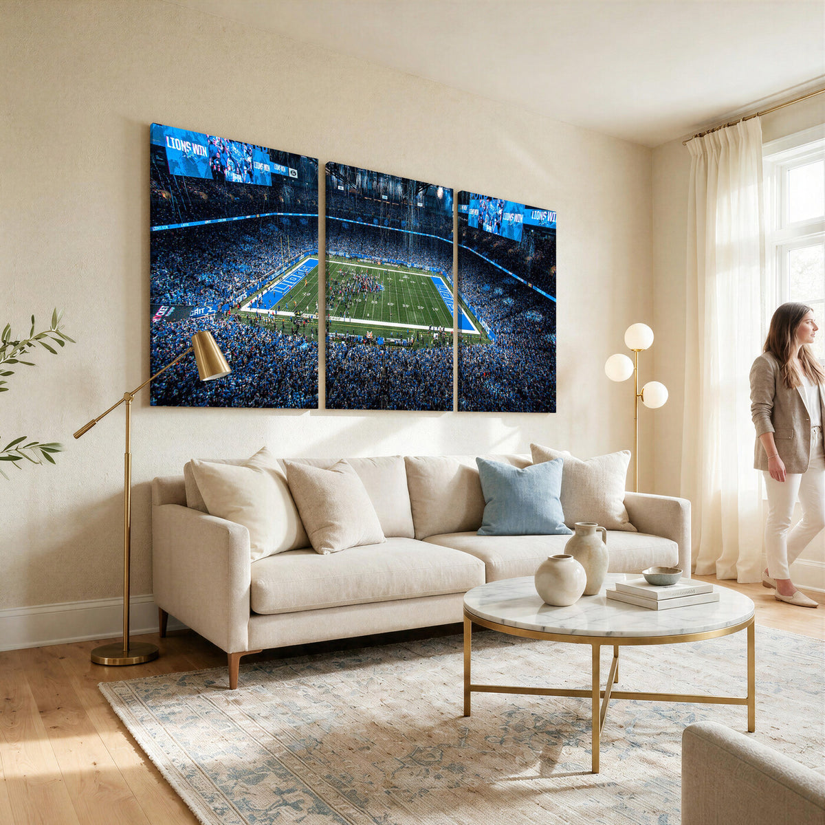 80882005-MGV-CV-36X24 - Detroit Lions Stadium Wall Art Canvas Print, Football Field Panorama
