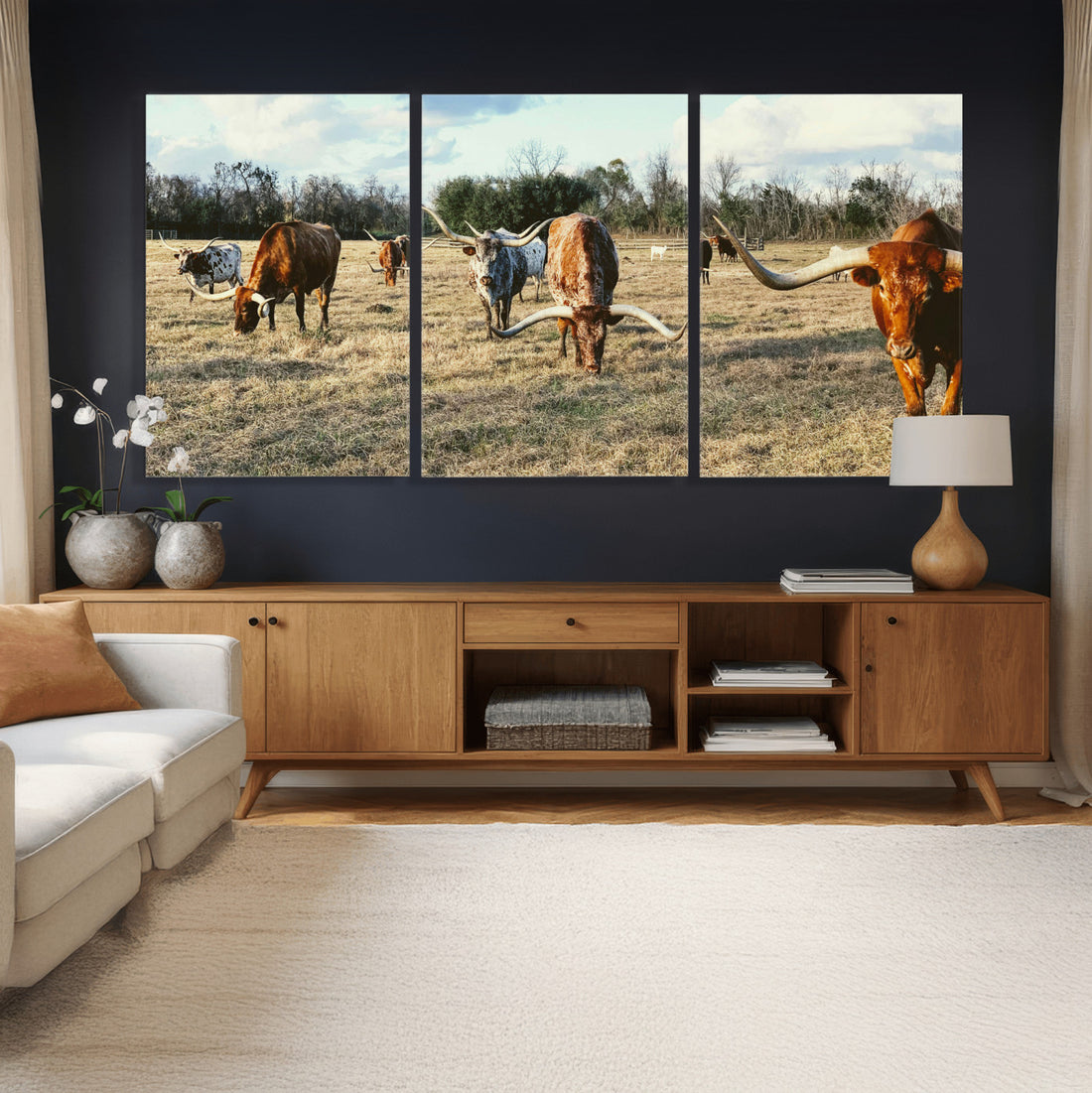 Texas Longhorn Wall Art Canvas Print, Western Ranch Cattle