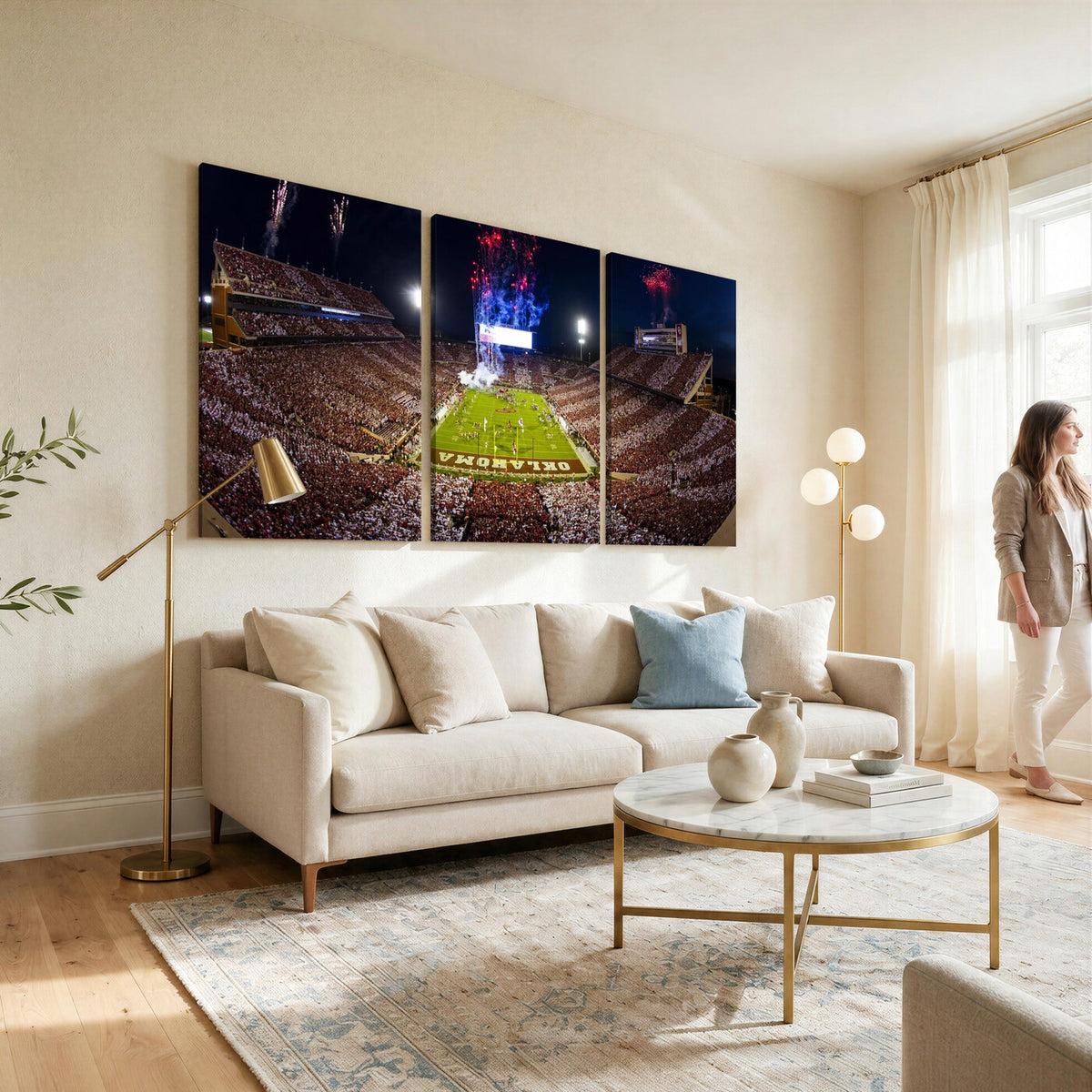 43197777-MGV-CV-36X24 - Oklahoma Memorial Stadium Wall Art Canvas Print – Oklahoma Sooners Football Artwork for Home, Office, and Sports Room Decor