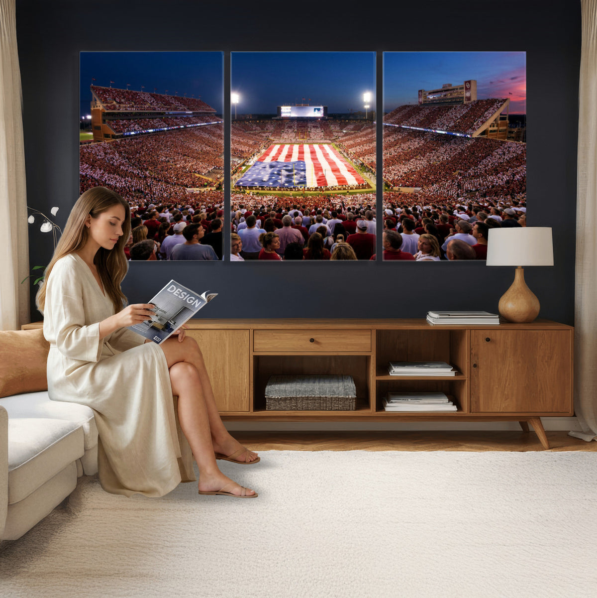 59917418-MGV-CV-36X24 - Oklahoma Memorial Stadium Wall Art Canvas Print – Oklahoma Sooners Football Artwork for Home, Office, and Sports Room Decor
