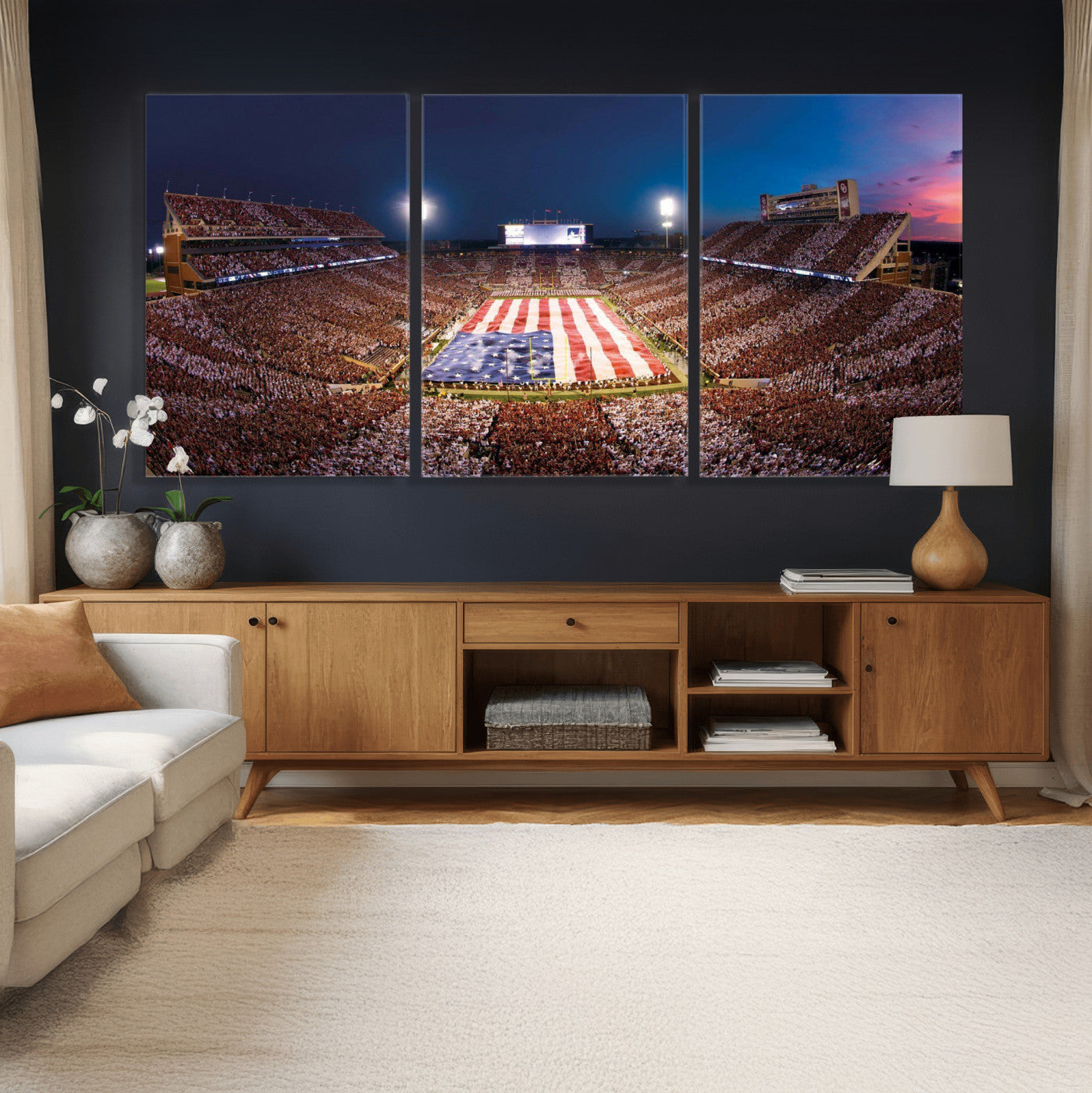 59917418-MGV-CV-36X24 - Oklahoma Memorial Stadium Wall Art Canvas Print – Oklahoma Sooners Football Artwork for Home, Office, and Sports Room Decor