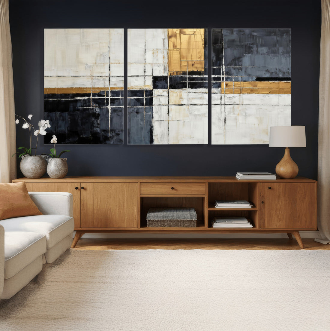 Gold Abstract Wall Art Canvas Print, Modern Luxury Geometric Art for Living Room and Office