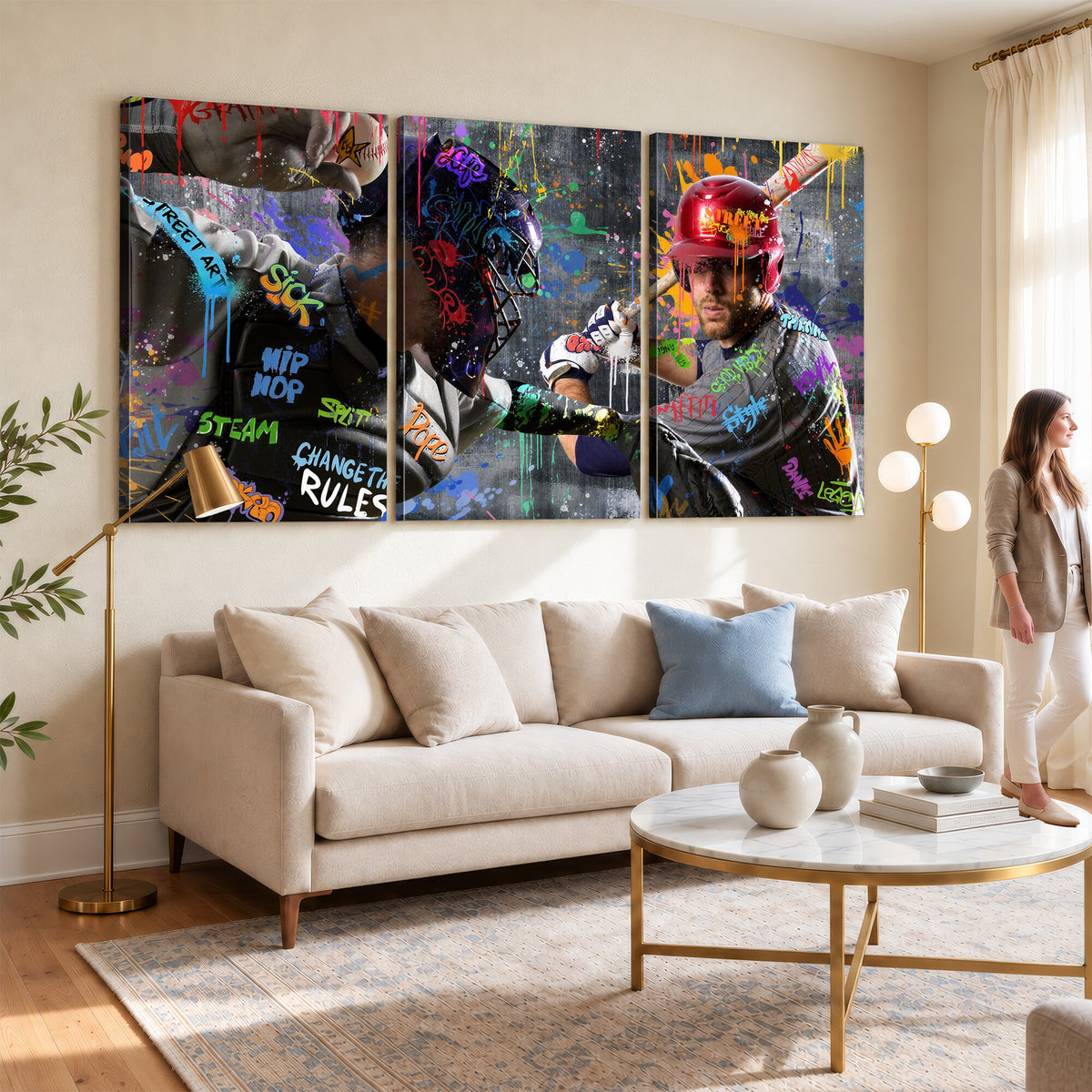 19634994-MGV-CV-36X24 - Graffiti Baseball Player Street Art Wall Art Canvas Print