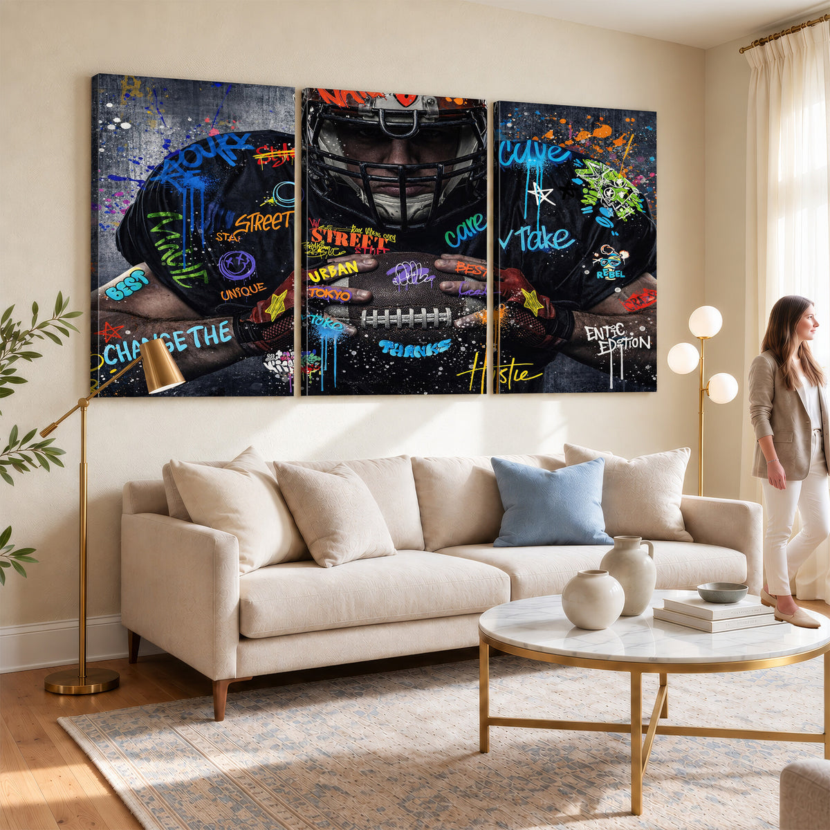 55267256-MGV-CV-36X24 - Graffiti American Football Player Street Art Wall Art Canvas Print
