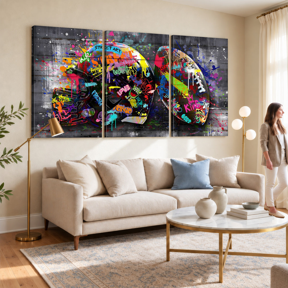 80540773-MGV-CV-36X24 - Graffiti American Football Helmet Street Art Wall Art Canvas Print