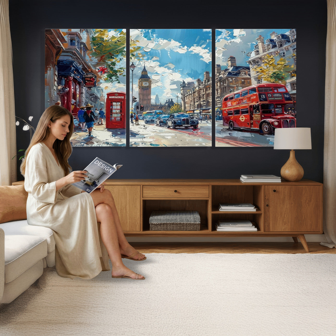 17630888-MGV-CV-36X24 - London Street Canvas Wall Art — Big Ben Red Bus Print | Oil Painting Style | UK City Wall Decor | Travel Art Gift | Living Room Print