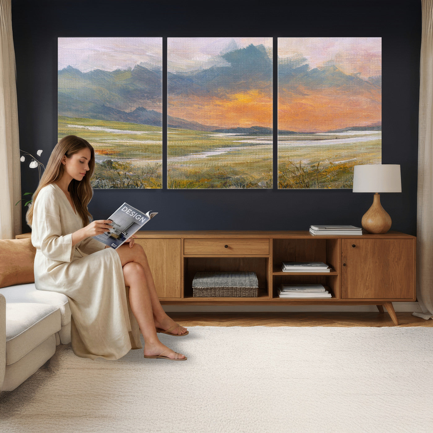 39892091-MGV-CV-36X24 - Mountain Sunset Wall Art Canvas Print Vintage Landscape Panorama Rustic Nature Decor