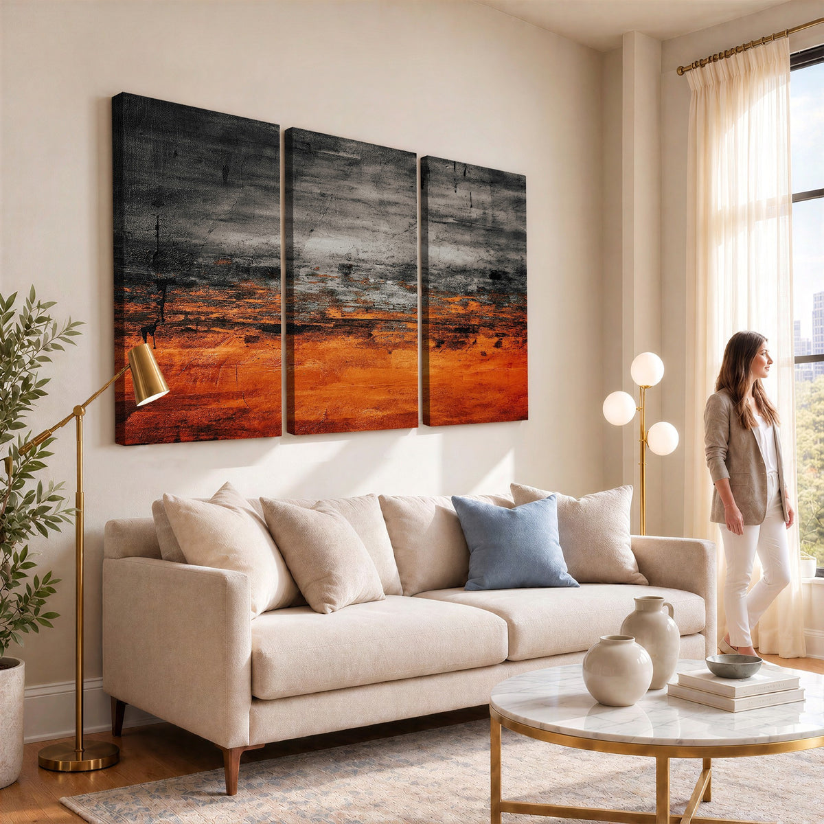 Black Orange Abstract Wall Art Canvas Print Modern Painterly Style