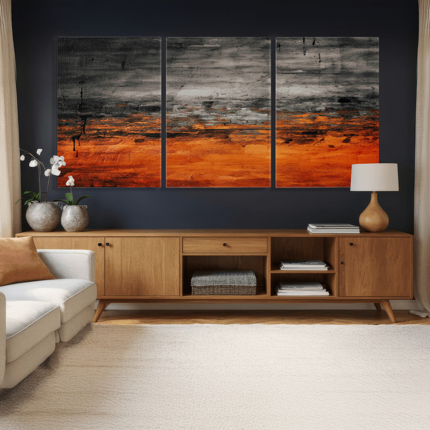 75409282-MGV-CV-36X24 - Black Orange Abstract Wall Art Canvas Print Modern Textured Painting Decor