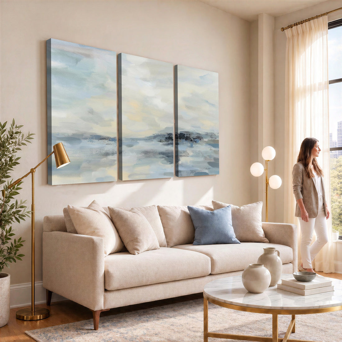 Abstract Coastal Landscape Wall Art Canvas Print | Soft Blue Gray Minimalist Art
