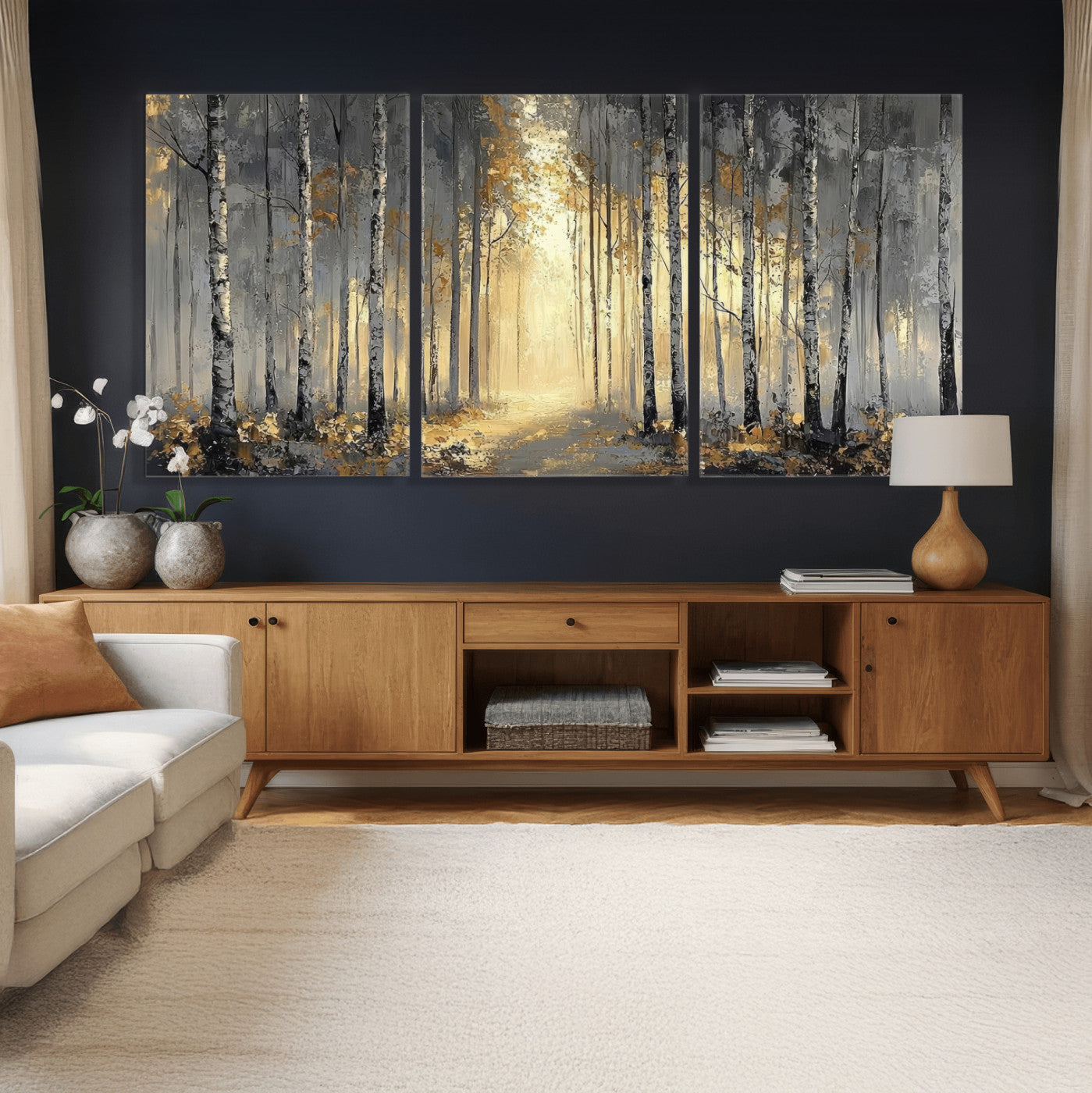 41017042-MGV-CV-36X24 - Abstract Birch Forest Wall Art Canvas Print – Modern Neutral Woodland Landscape Artwork for Living Room Decor