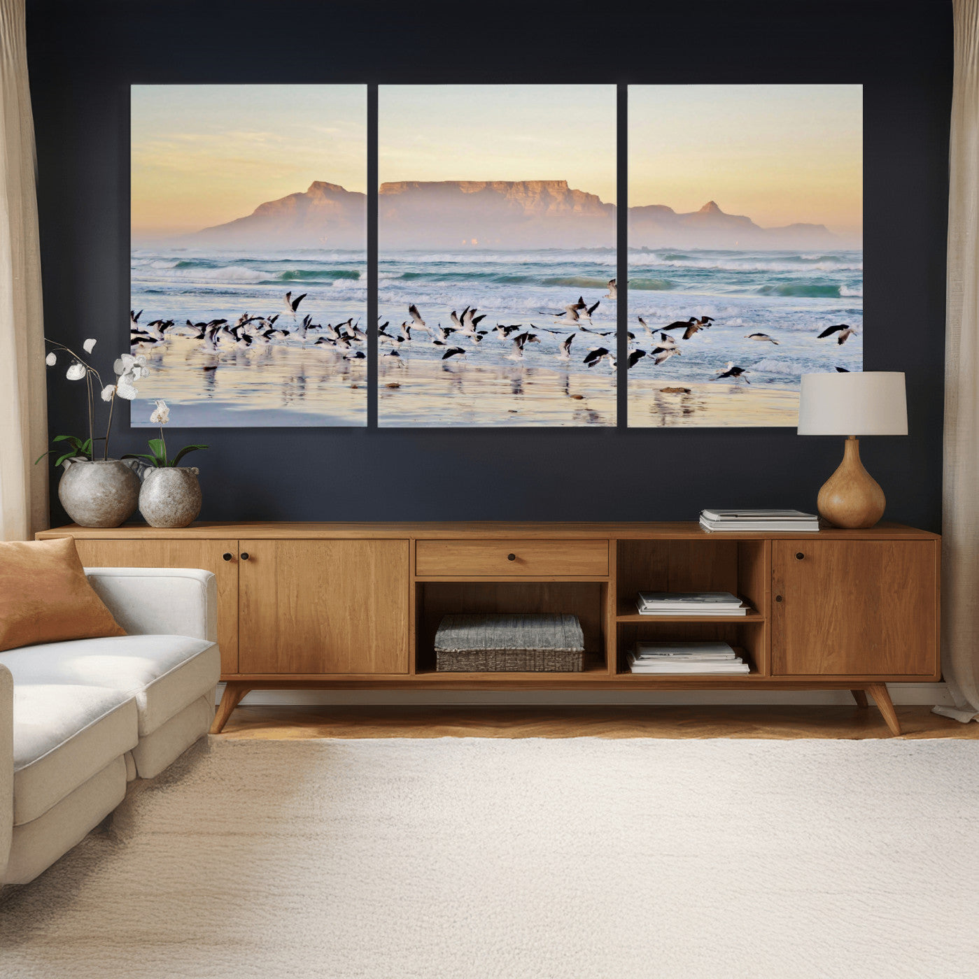 78989362-MGV-CV-36X24 - Seagulls Over Ocean Wall Art Canvas Print – Coastal Beach Landscape Artwork for Living Room Decor