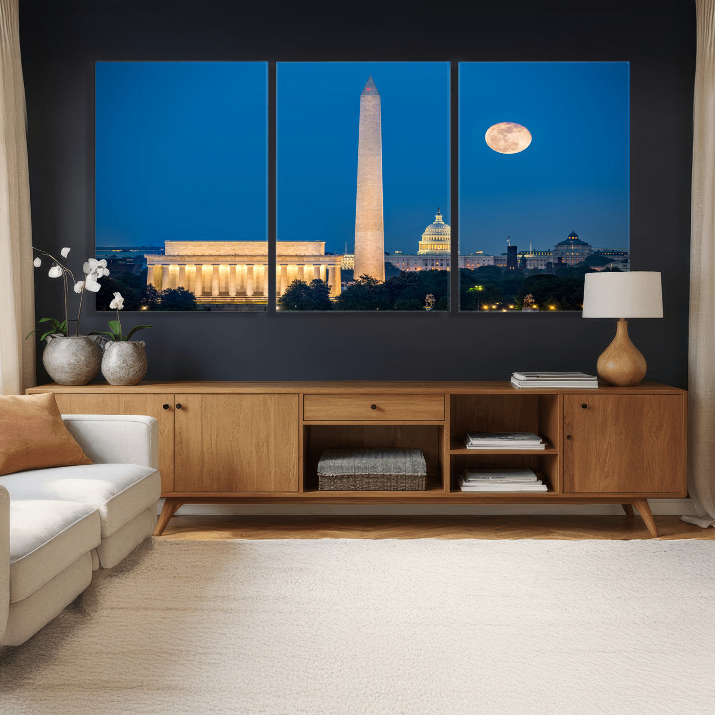 96712946-MGV-CV-36X24 - Washington DC Skyline Wall Art Canvas Print – Lincoln Memorial, Washington Monument and US Capitol Night Cityscape Artwork