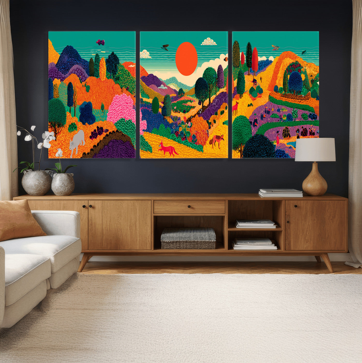 45710397-MGV-CV-48X32-3P - Colorful Japanese Landscape Print: Maximalist Panoramic Wall Art