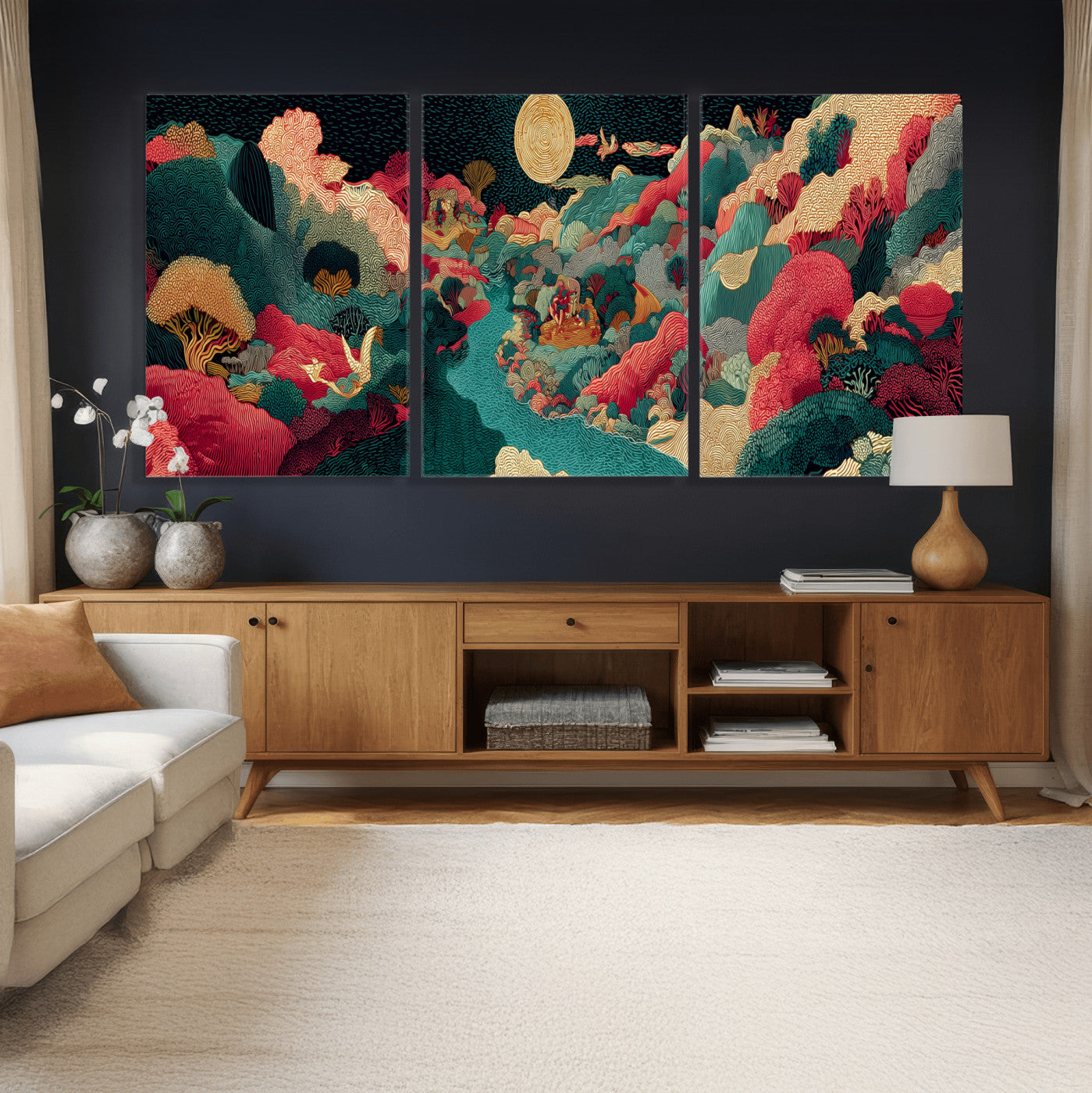 36816259-MGV-CV-48X32-3P - Colorful Japanese Landscape Print: Maximalist Panoramic Wall Art