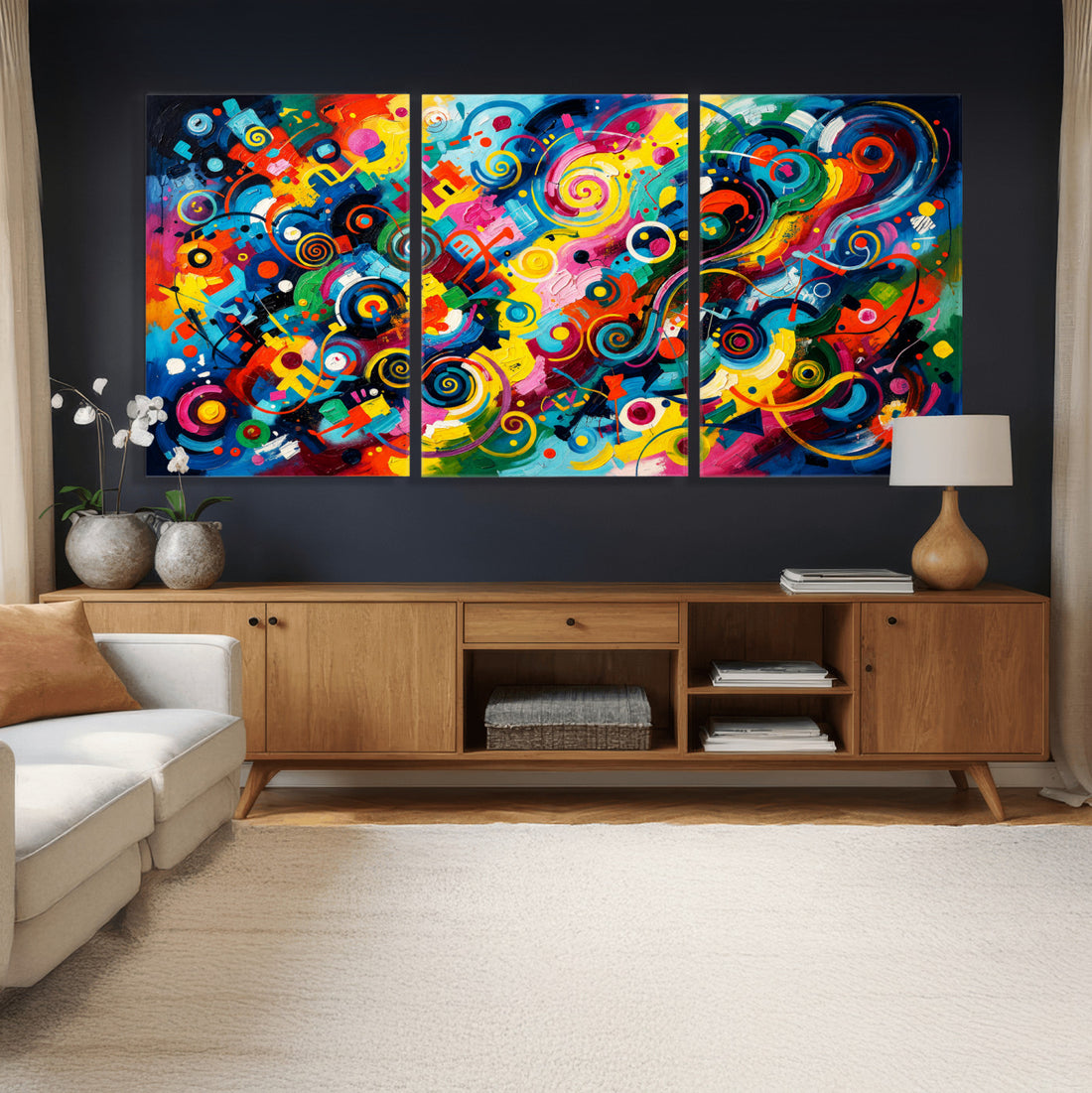 Geometric Abstract Wall Art Canvas Print, Bold Color