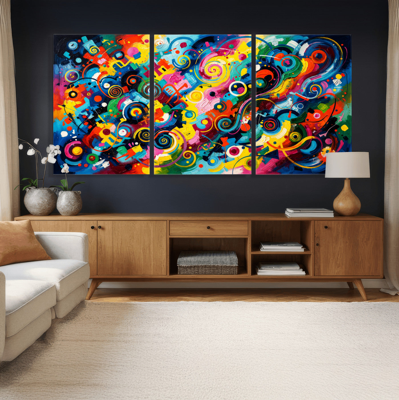 4712069R1-MGV-CV-36X24 - Geometric Abstract Wall Art Canvas Print, Bold Color Abstract Expressionist Painting Print, Modern Geometric Abstract Canvas Art