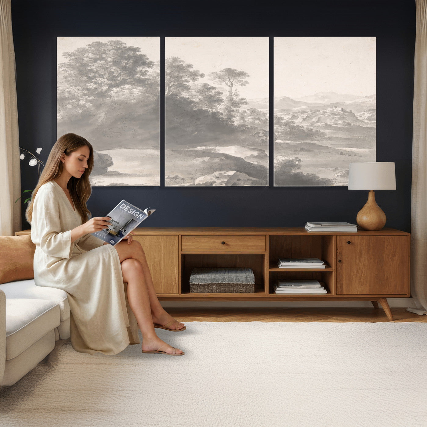 33041209-MGV-CV-36X24 - Van Poelenburch Landscape Canvas Wall Art — Dutch Golden Age Gray Wash Drawing Print | Baroque Italianate Nature Decor | Old Master Classic Gift