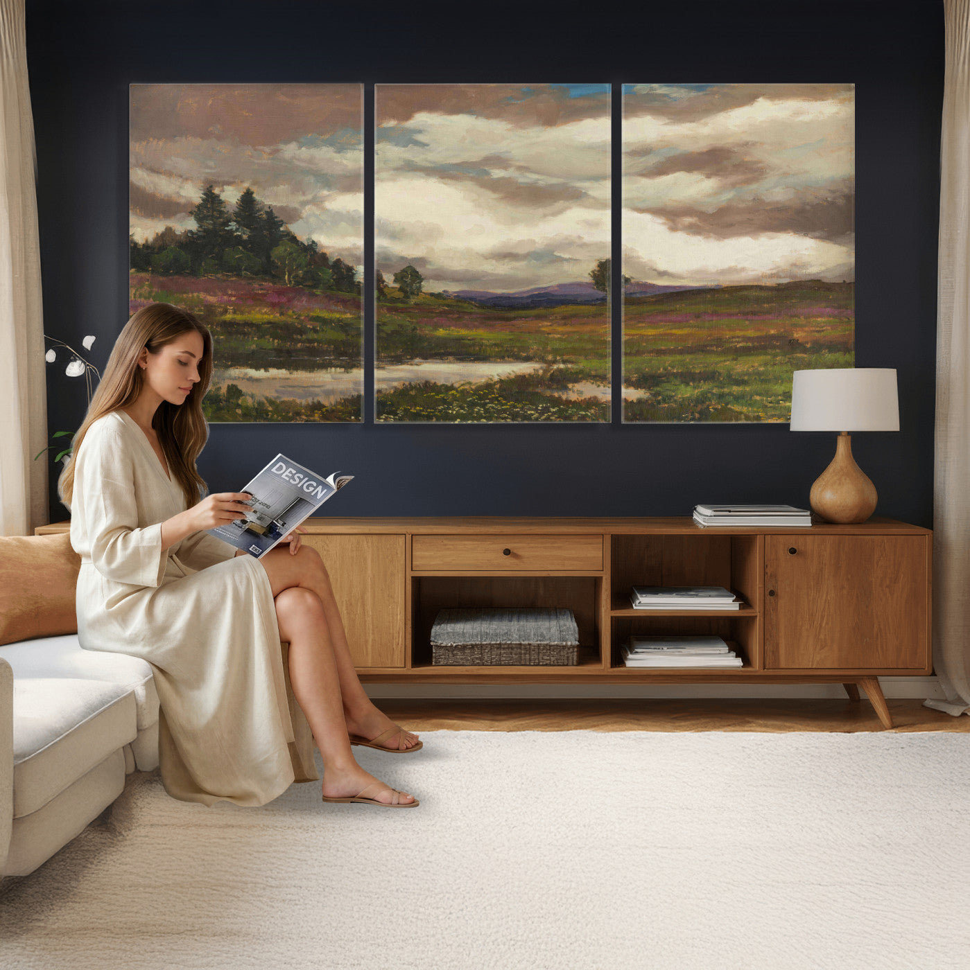 96795851-MGV-CV-36X24 - Gustav Macoun Heathland Canvas Print, Czech Landscape Oil Painting Reproduction, Purple Heather Moorland Art, Vintage European Nature Decor