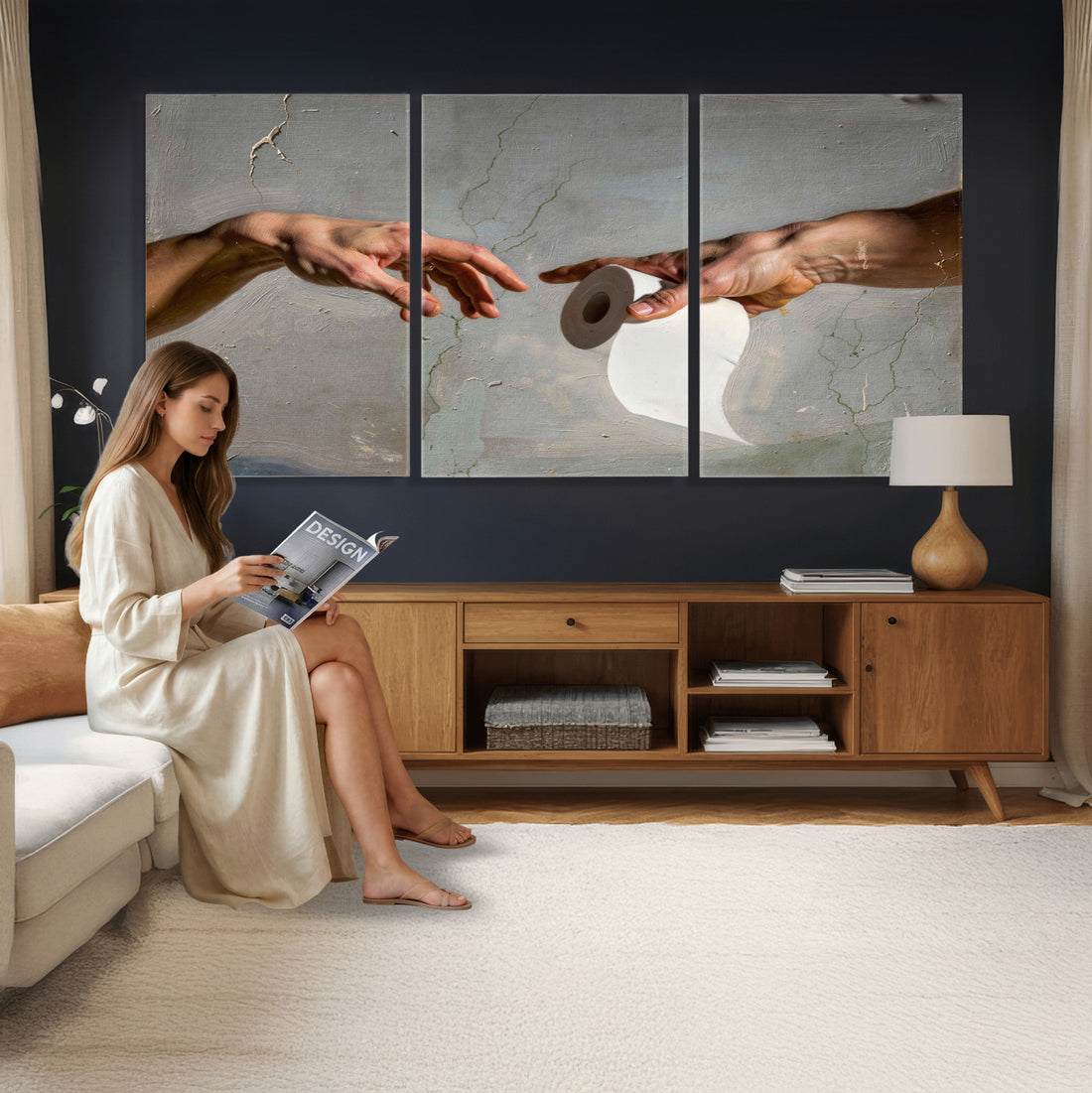 Funny Bathroom Wall Art Canvas, Creation of Toilet Paper
