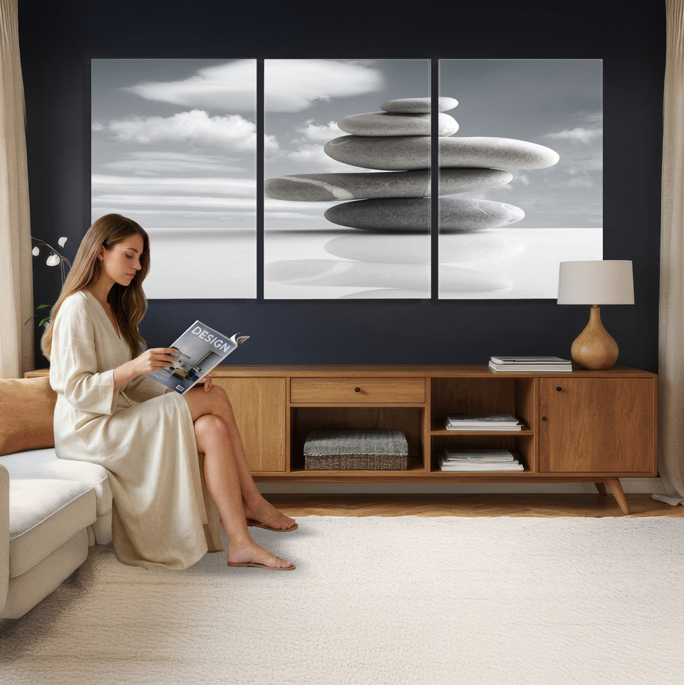 86426188-MGV-CV-36X24 - Zen Stone Wall Art Canvas Print, Balanced Rock Stack Framed Spa Artwork, Minimalist Meditation Decor for Living Room Bedroom Office Bathroom