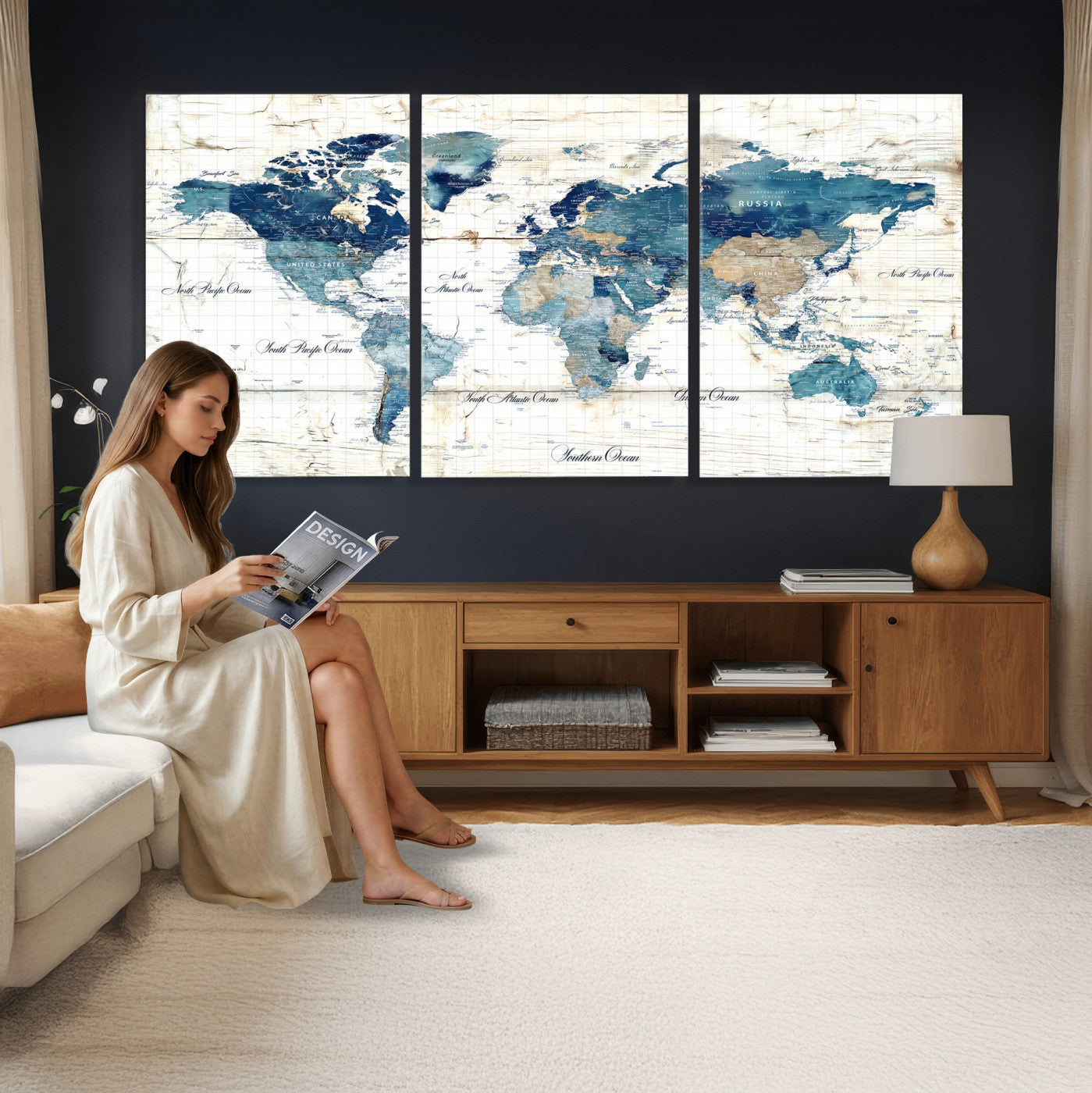 86799232-MGV-CV-36X24 - Watercolor World Map Canvas Wall Art Print – Abstract Colorful Travel Wall Decor