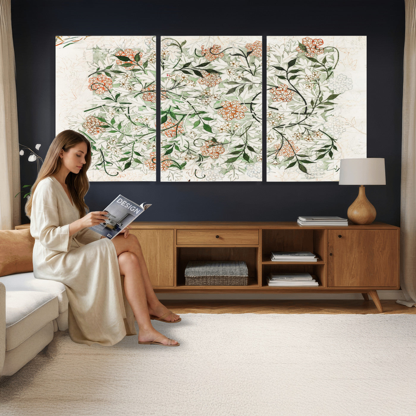 17622011W-MGV-CV-36X24 - William Morris Jasmine Flower Wall Art Canvas Print, Botanical Floral Canvas Print, Vintage Cottagecore Wall Decor, Framed Nature Artwork Ready to Hang