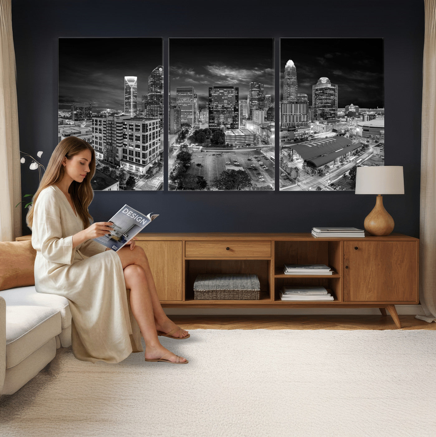 60105075-MGV-CV-36X24 - Charlotte Skyline Canvas Wall Art Print – North Carolina Cityscape Photography Print