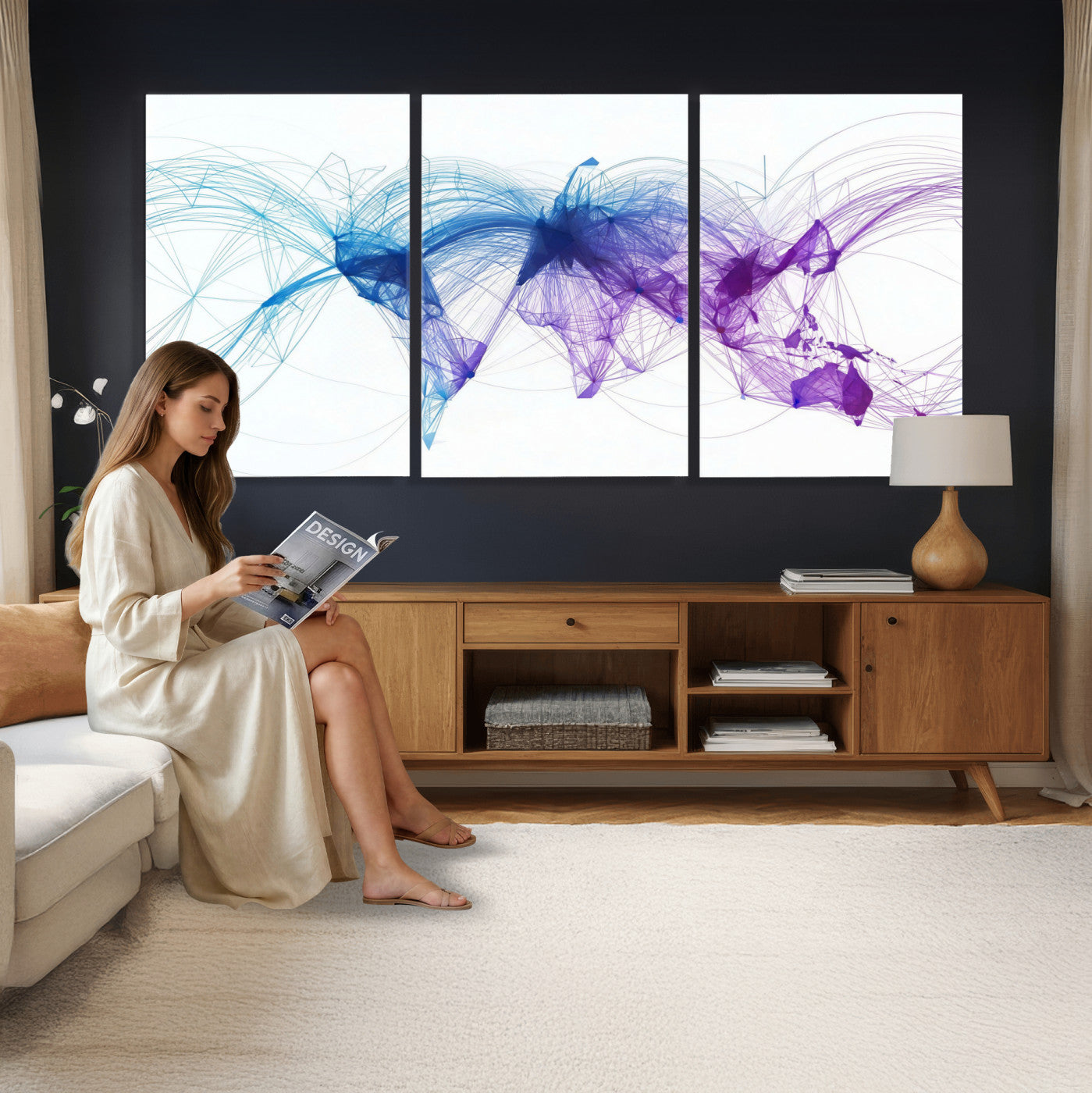 75155491-MGV-CV-48X32-3P - Global Flight Routes Map Canvas Wall Art, Worldwide Aviation Network Print, International Air Travel Wall Decor