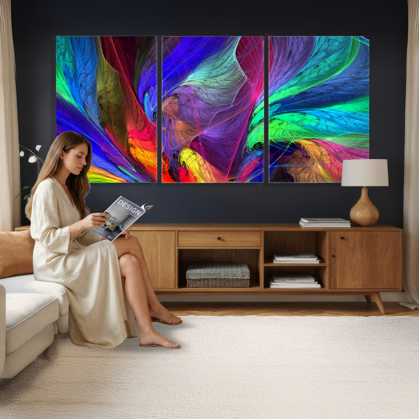 376925791-MGV-CV-36X24 - Colorful Abstract Canvas Wall Art, Rainbow Swirl Fractal Print, Bold Multicolor Living Room Decor, Vibrant Energy Art, Large Abstract Wall Art