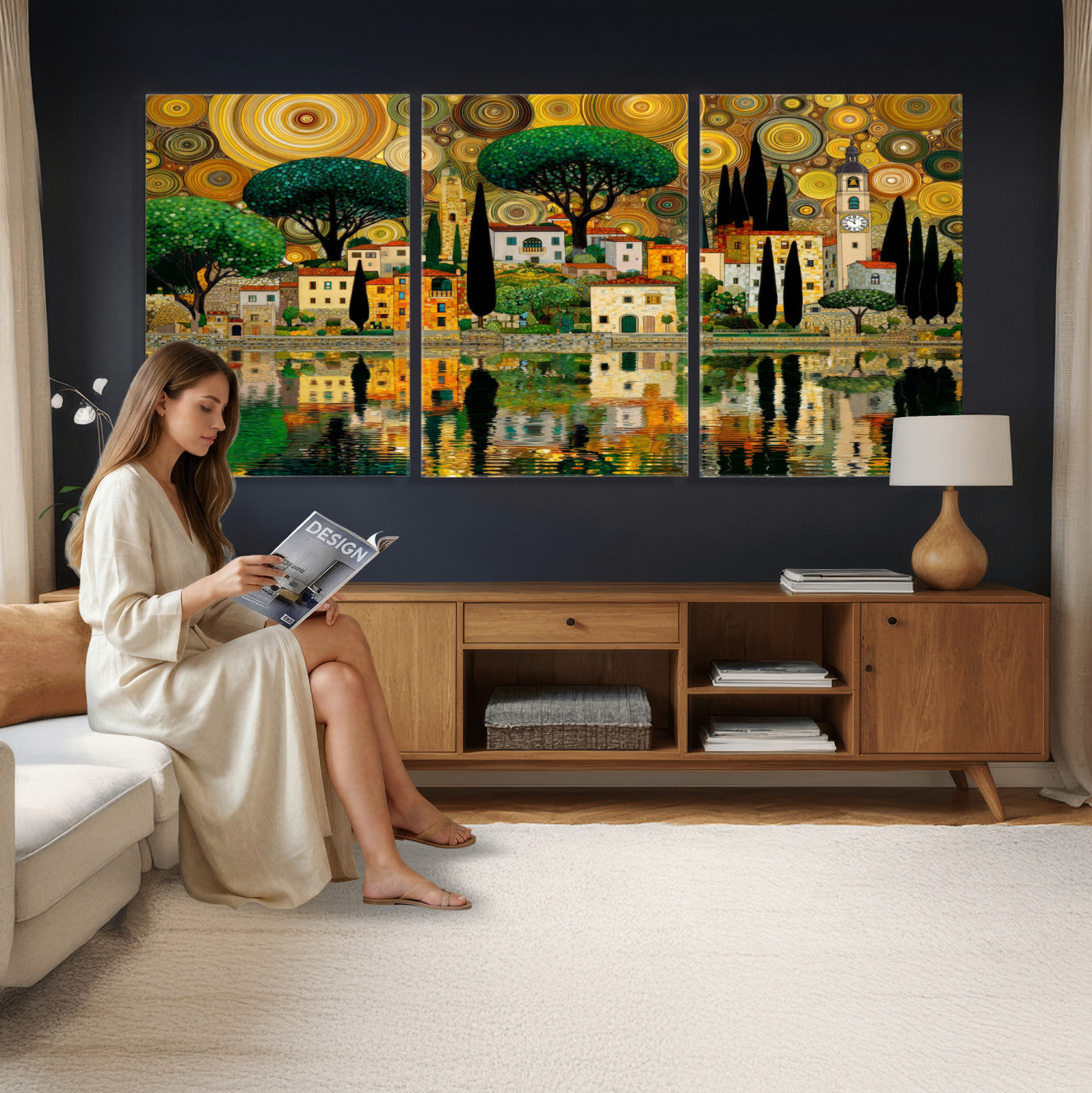 93010897-MGV-CV-36X24 - Gustav Klimt Golden Cityscape Wall Art Canvas Print,