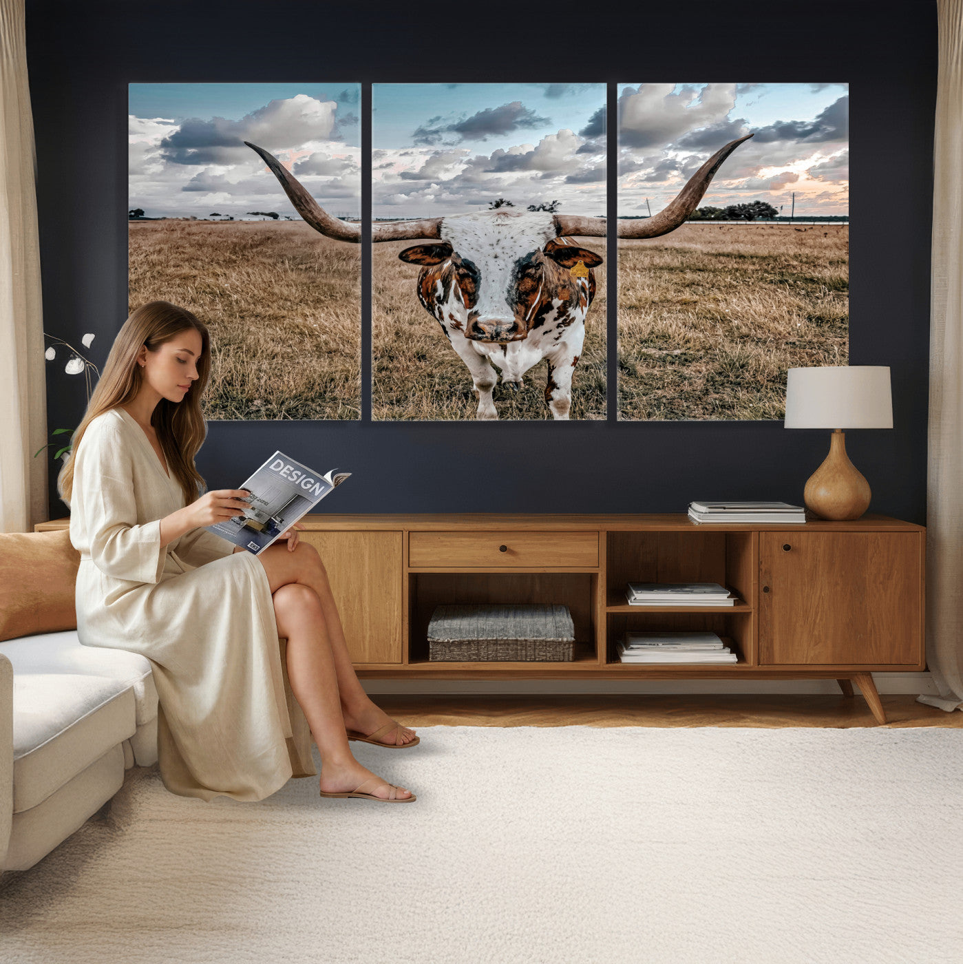 17464823-MGV-CV-36X24 - Texas Longhorn Canvas Wall Art Print - Western Cow Photography, Rustic Ranch Decor, Farmhouse Wall Art, Ready to Hang