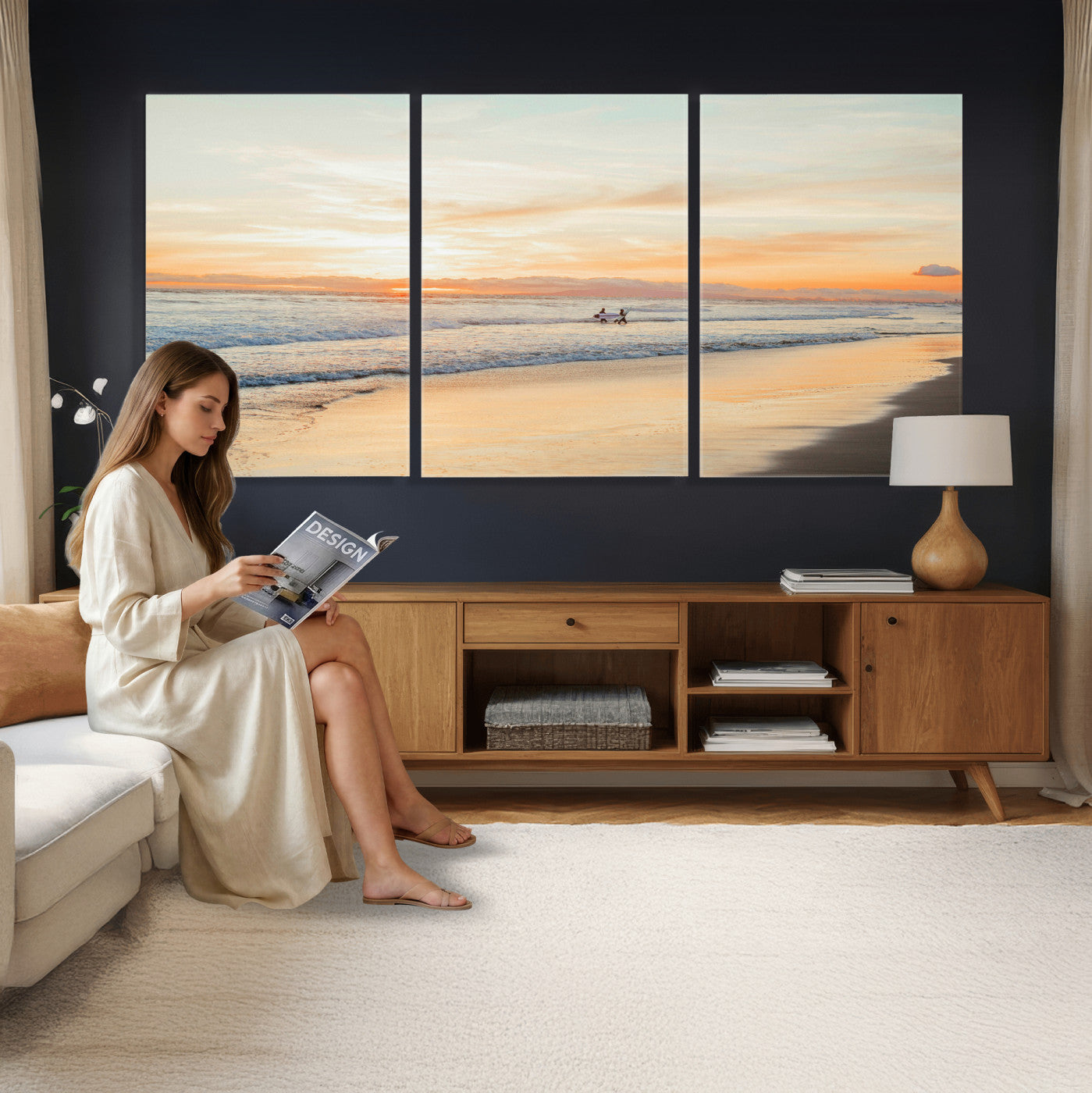 38131619-MGV-CV-36X24 - Beach Sunset Canvas Wall Art Print | Ocean Waves Landscape, Coastal Photography, Seascape Wall Decor, Ready to Hang