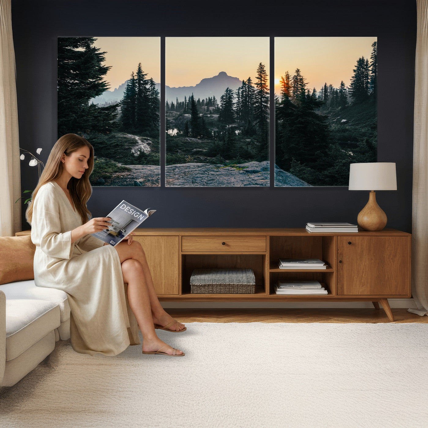 89996020-MGV-CV-36X24 - Mountain Forest Canvas Wall Art Print - Pine Tree Landscape, Sunset Nature Photography, Wilderness Wall Decor, Ready to Hang