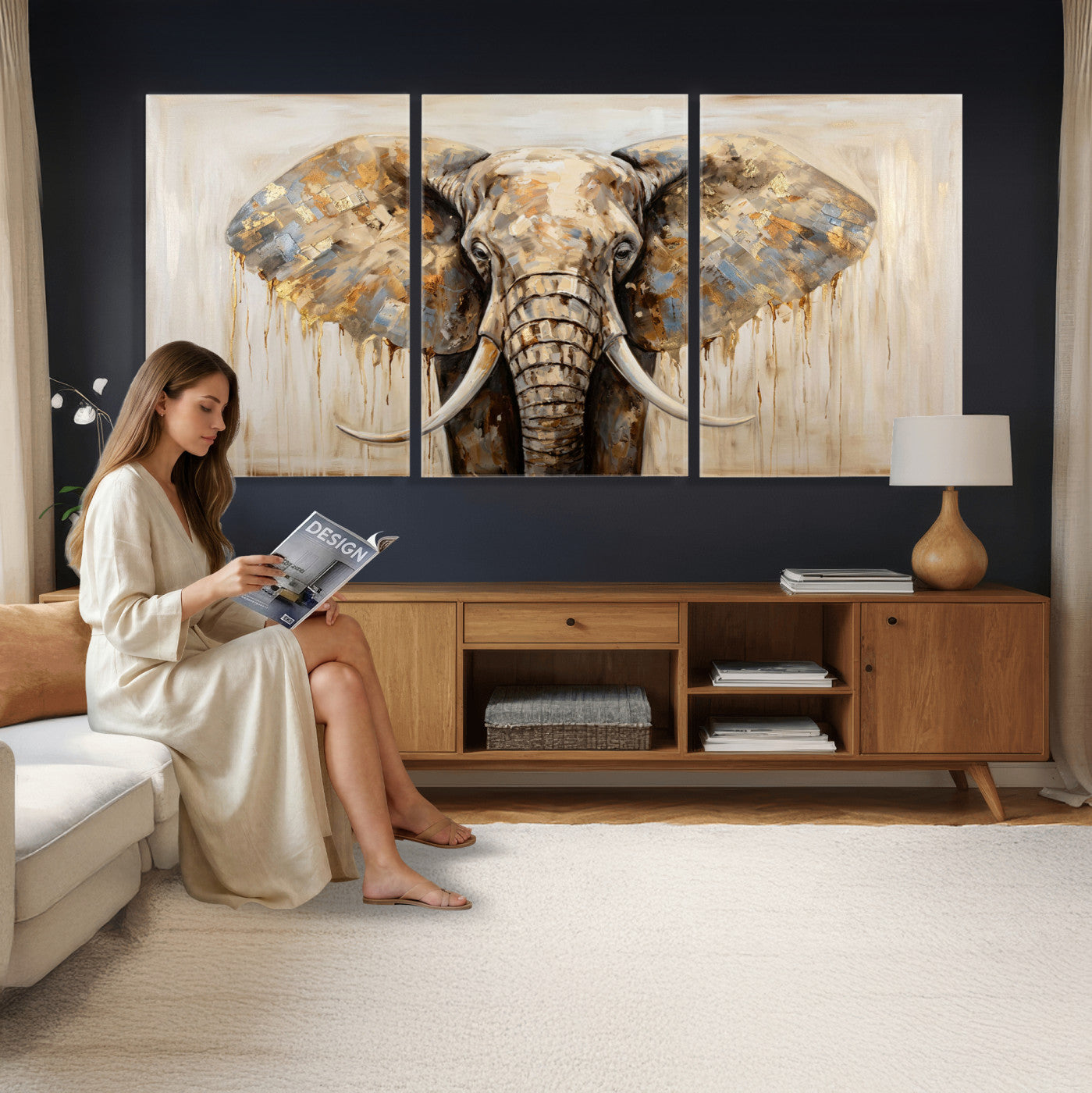 95819221-MGV-CV-36X24 - Gold Leaf Elephant Canvas Wall Art Abstract African Wildlife Painting Print