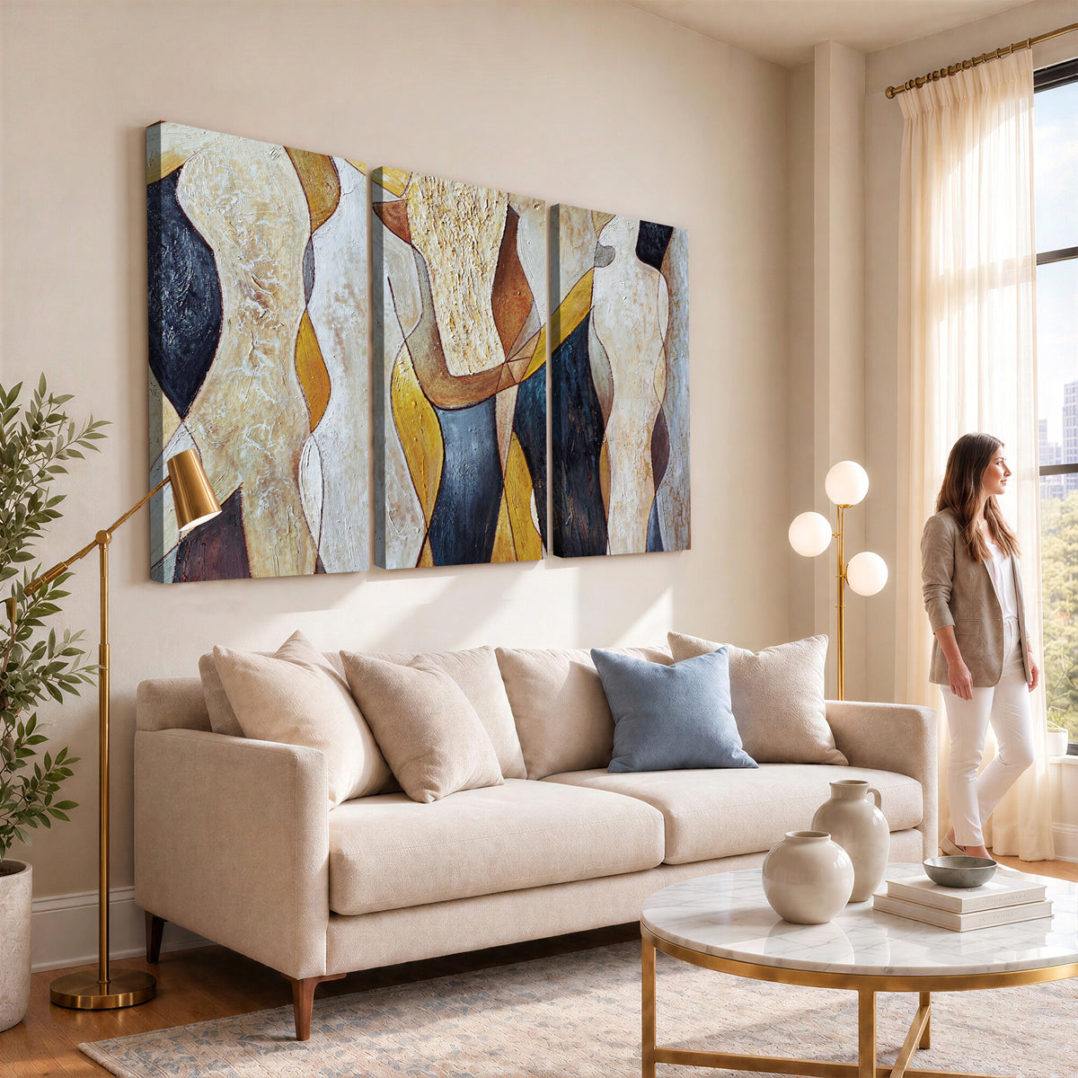 96079939-MGV-CV-36X24 - Mid Century Modern Figurative Canvas Wall Art Abstract Cubist Painting Print