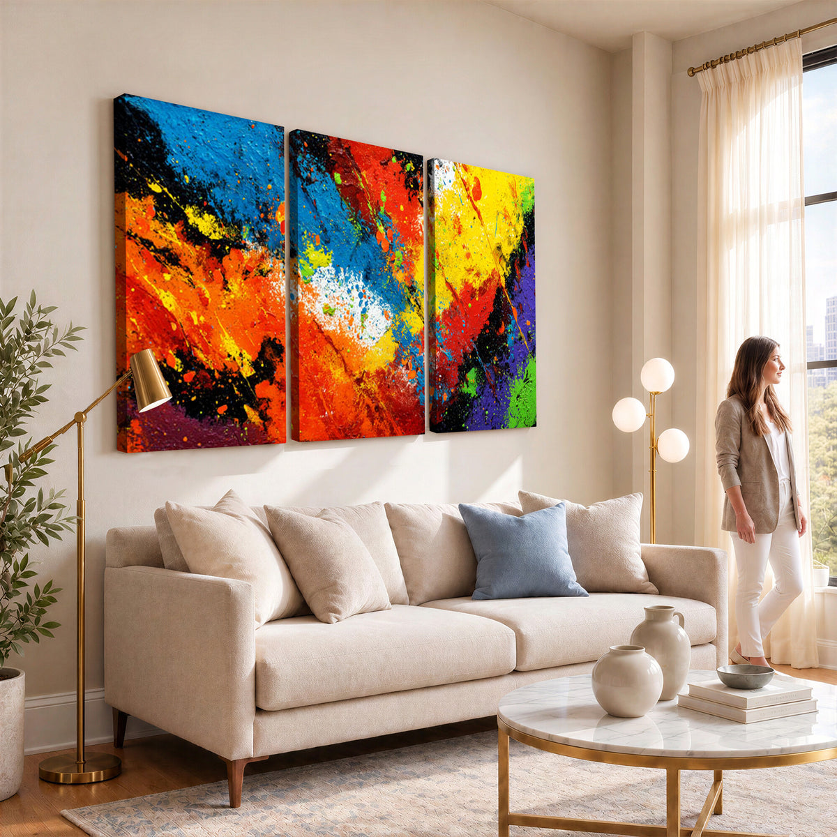 74888753-MGV-CV-36X24 - Vibrant Blue Abstract Canvas Wall Art Colorful Painterly Oil Painting Style Print