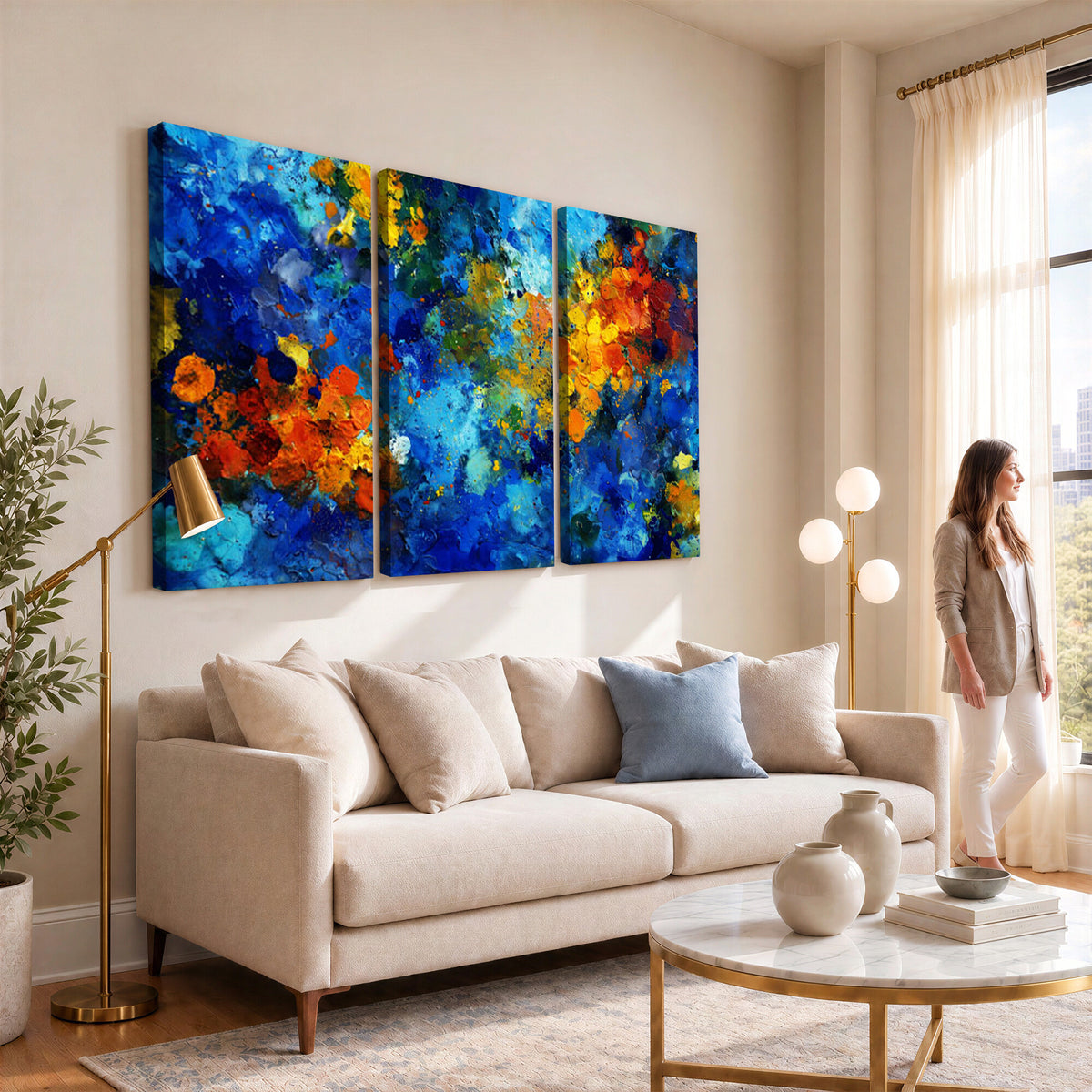 52431611-MGV-CV-36X24 - Vibrant Blue Abstract Canvas Wall Art Colorful Painterly Oil Painting Style Print