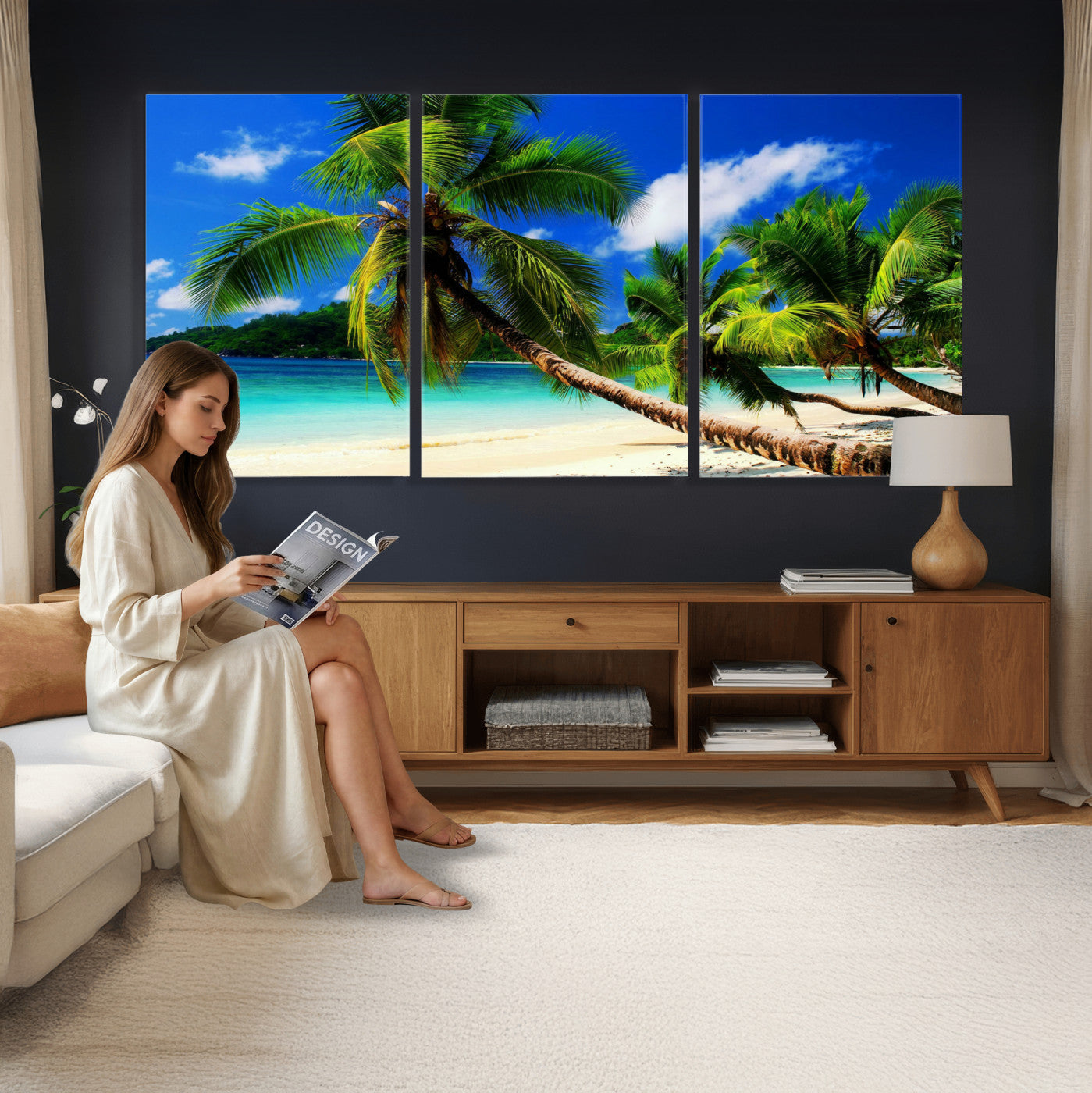 67049818-MGV-CV-36X24 - Tropical Island Coconut Palm Trees Wall Art Canvas Print - Turquoise Beach Print for Lake Home Decor