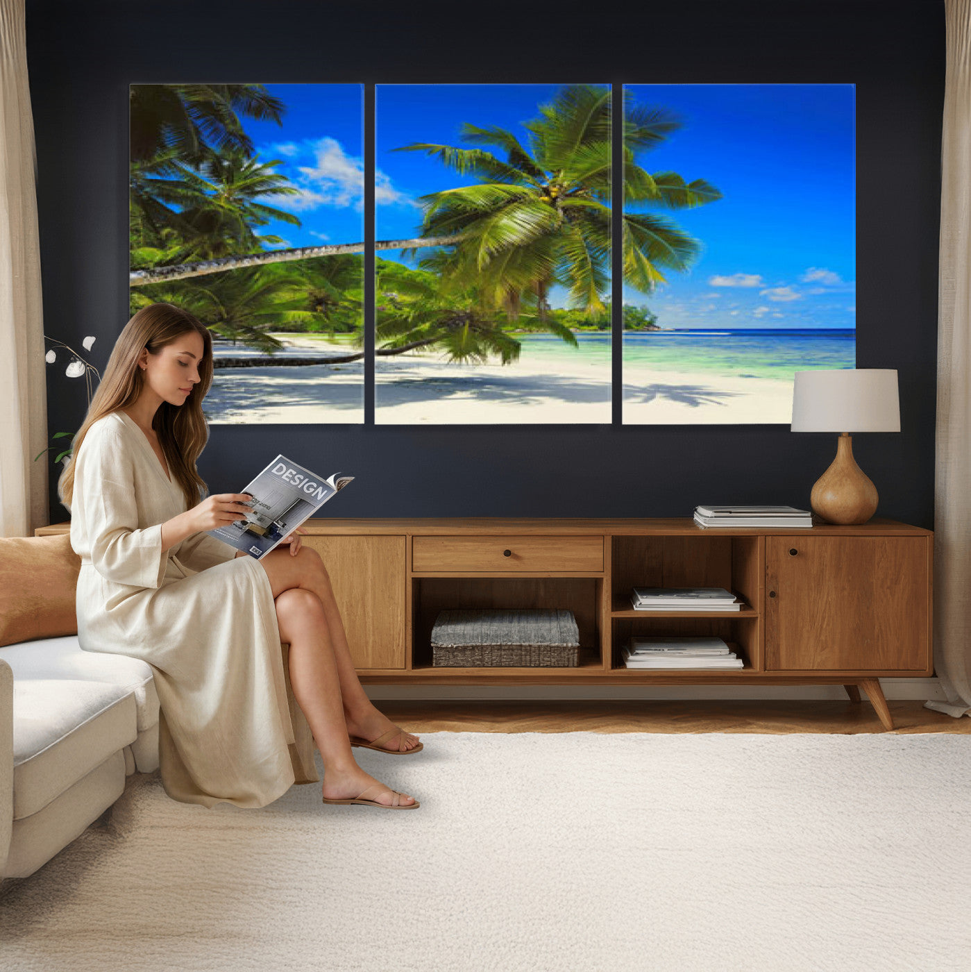20475280-MGV-CV-36X24 - Tropical Island Coconut Palm Trees Wall Art Canvas Print - Turquoise Beach Print for Nautical Home Decor