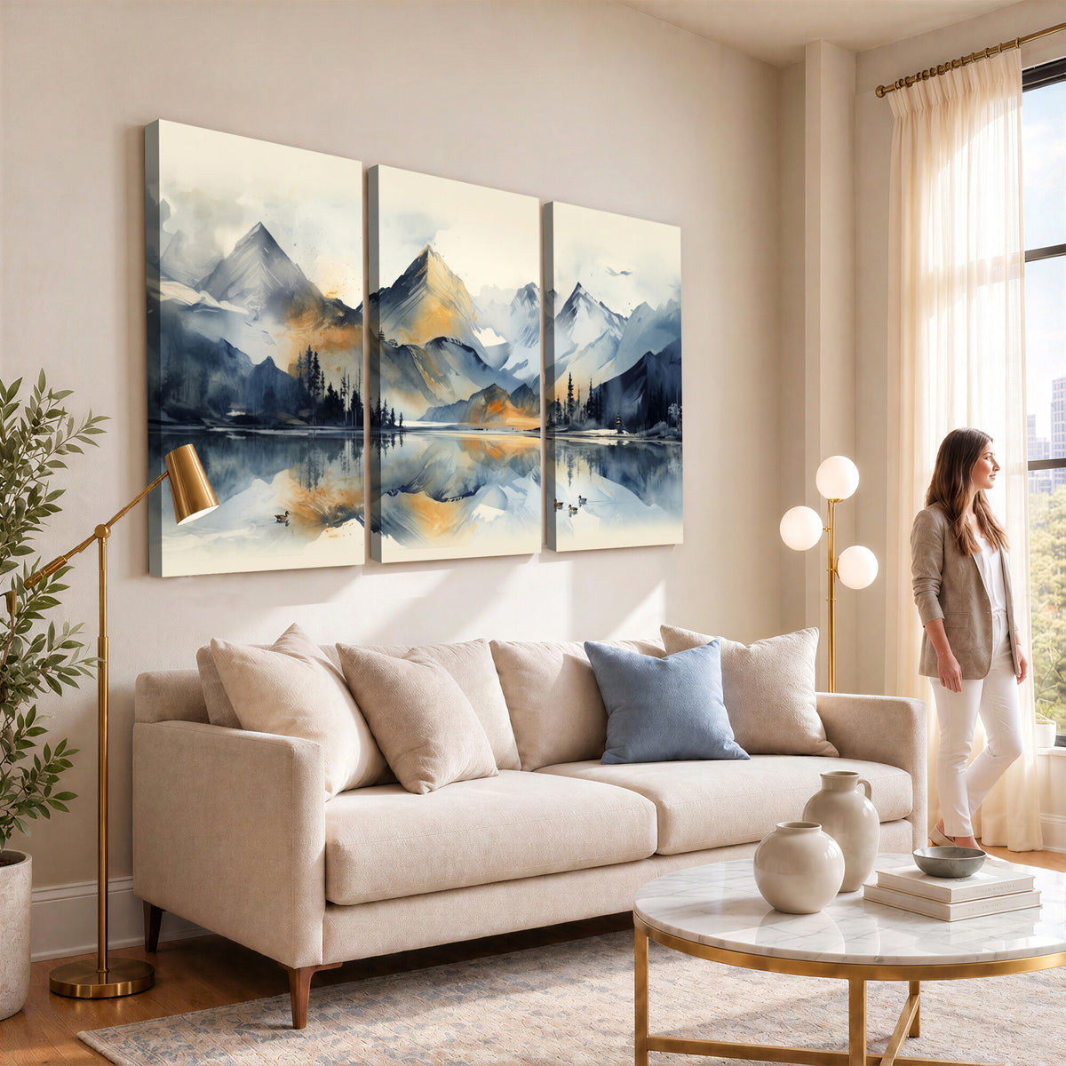 10196184T-MGV-CV-36X24 - Lake Abstract Mountain Wall Art Canvas Print