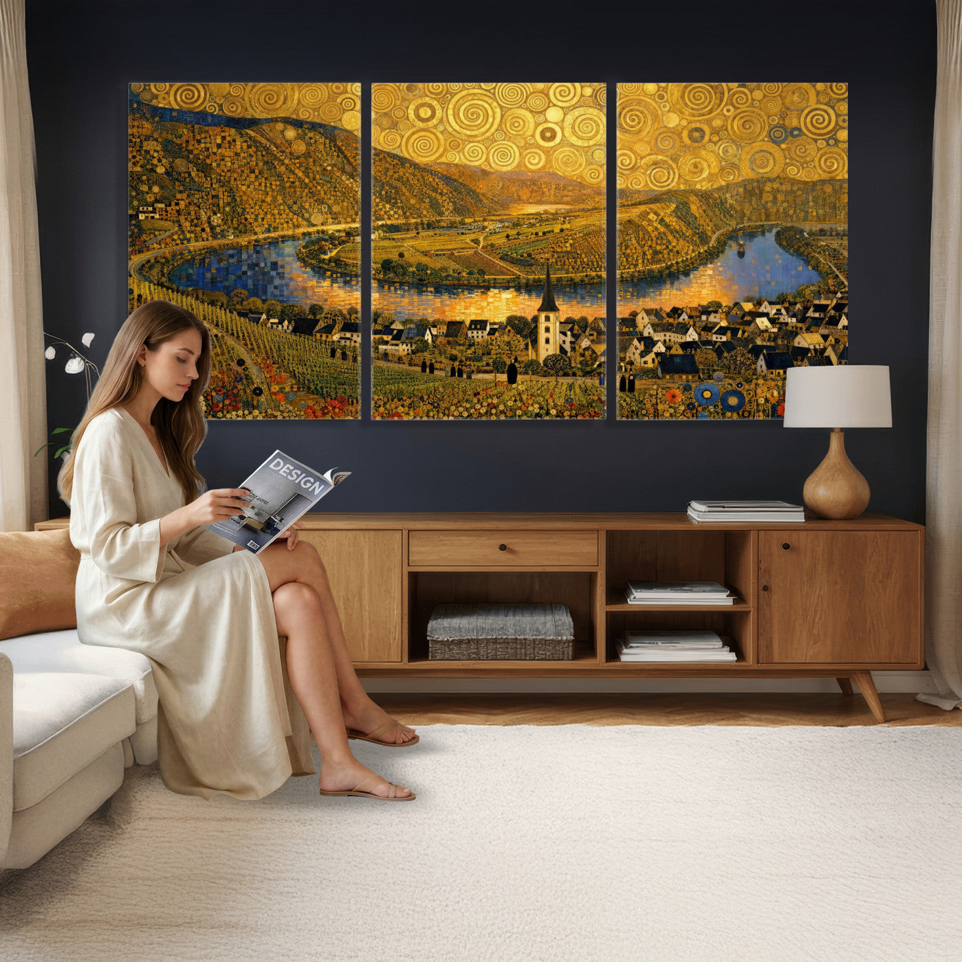 33713008-MGV-CV-36X24 - Gustav Klimt Style Mosel City Wall Art Canvas Print