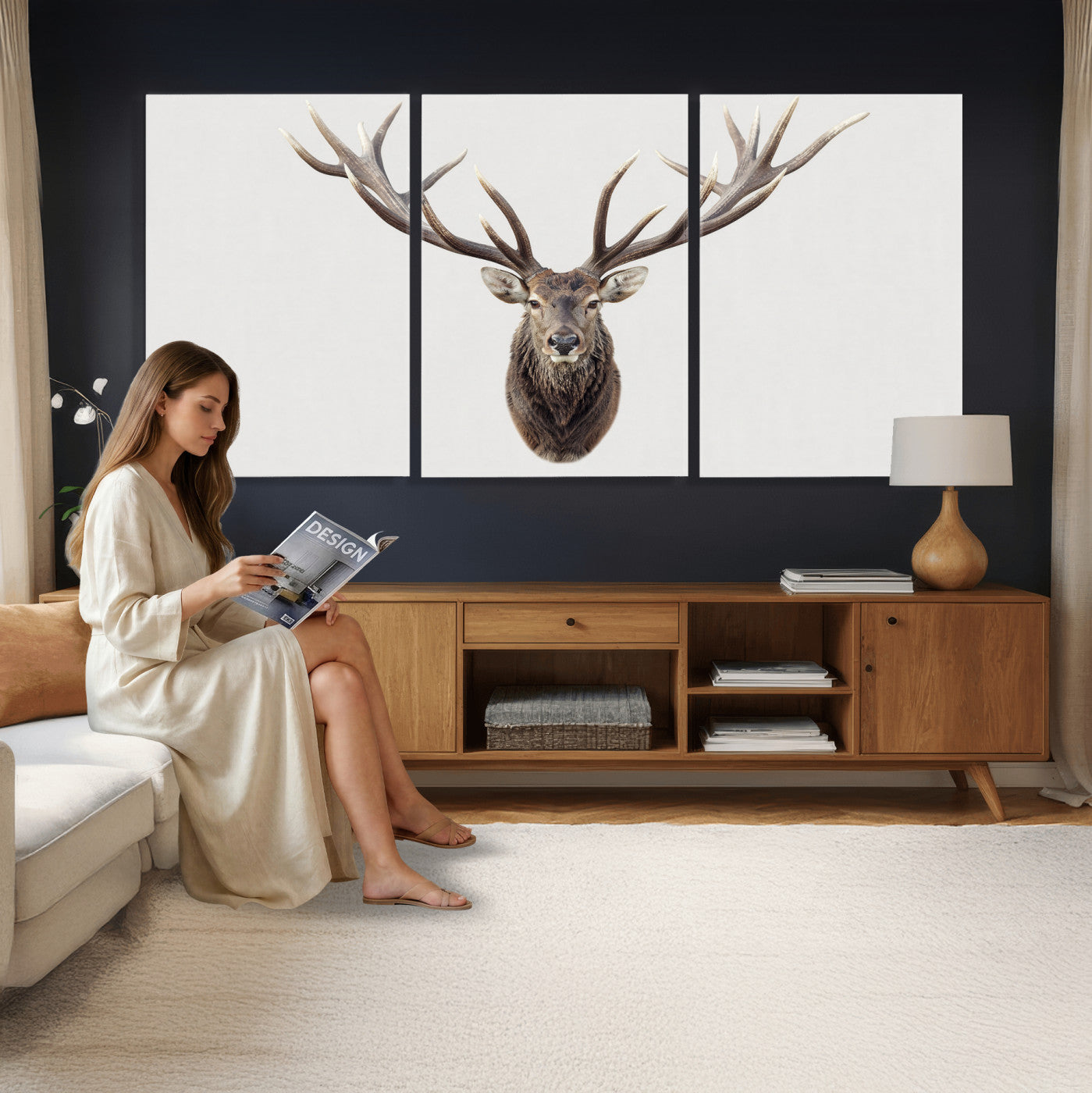 840173GY-MGV-CV-36X24 - Majestic Red Deer Canvas Wall Art – Stag Antlers Horns Print, Wildlife Hunting Poster, Rustic Cabin Lodge Decor