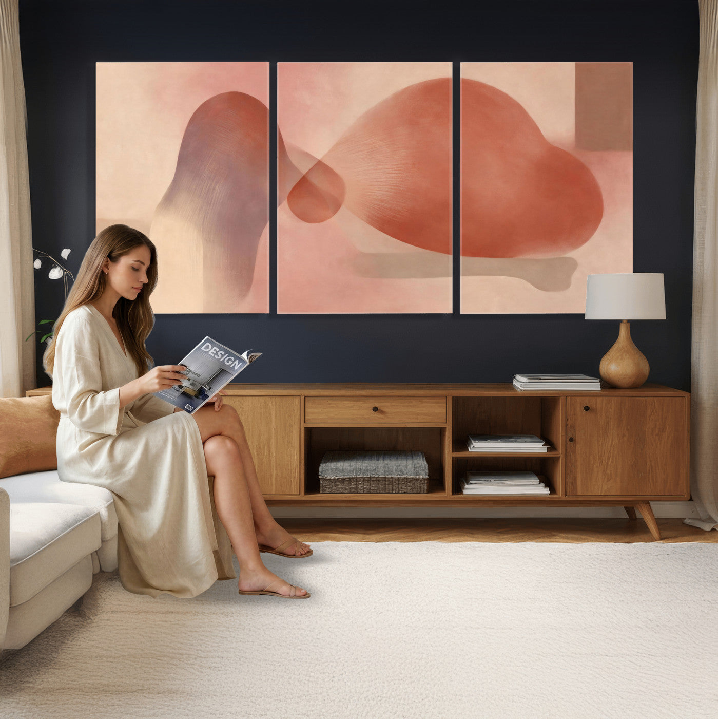 85110643-MGV-CV-36X24 - Vinna Begin Calin Biomorphic Abstract Wall Art Canvas Print, Terracotta Pink Organic Shapes Art Painting Print