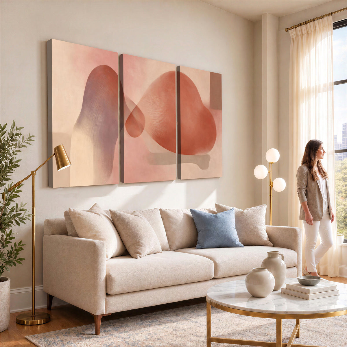 85110643-MGV-CV-36X24 - Vinna Begin Calin Biomorphic Abstract Wall Art Canvas Print, Terracotta Pink Organic Shapes